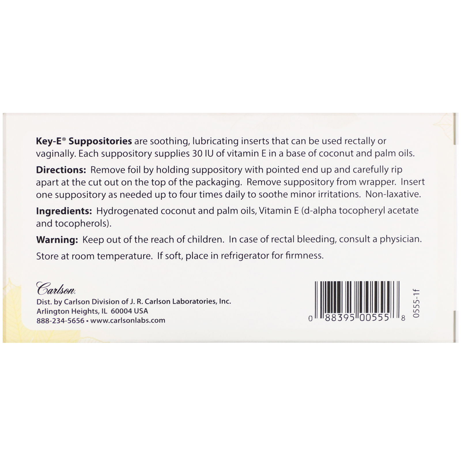 Carlson Labs, Key-E Suppositories, 12 Inserts - Imagem 2