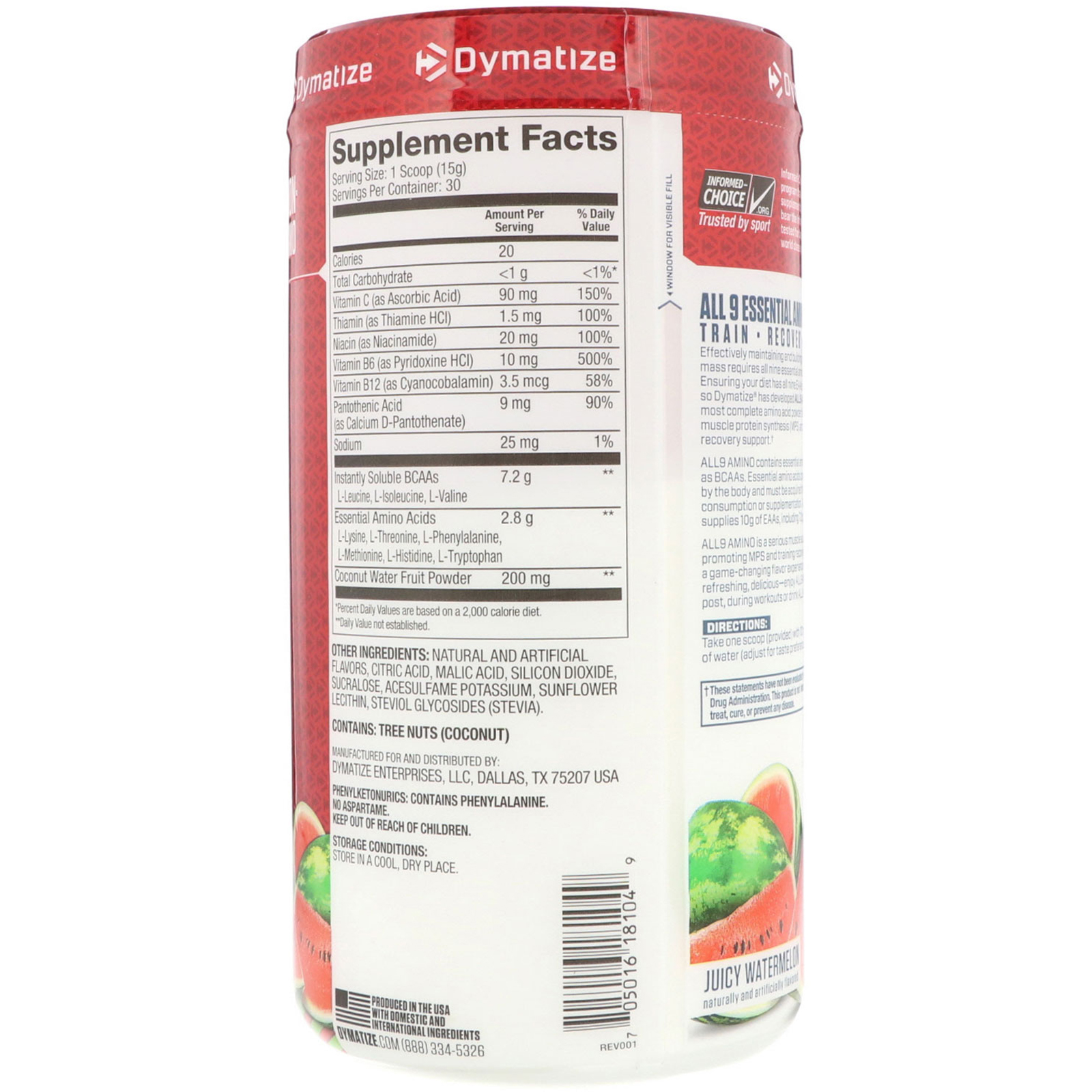 Dymatize Nutrition, All 9 Amino, Melancia Suculenta, 450 g (15,87 oz) - Imagem 2
