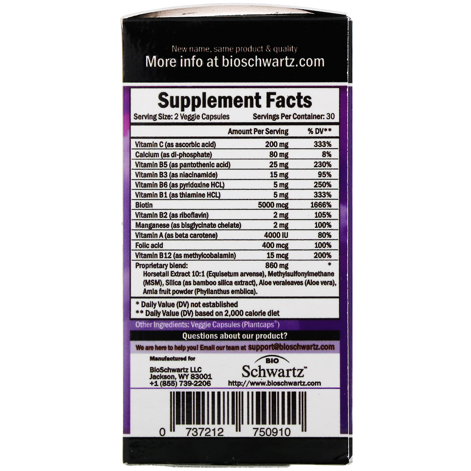 BioSchwartz, Fast Acting Women's Growth & Shine, Fórmula para os Cabelos com Biotina, 60 Cápsula Vegetais - Imagem 2