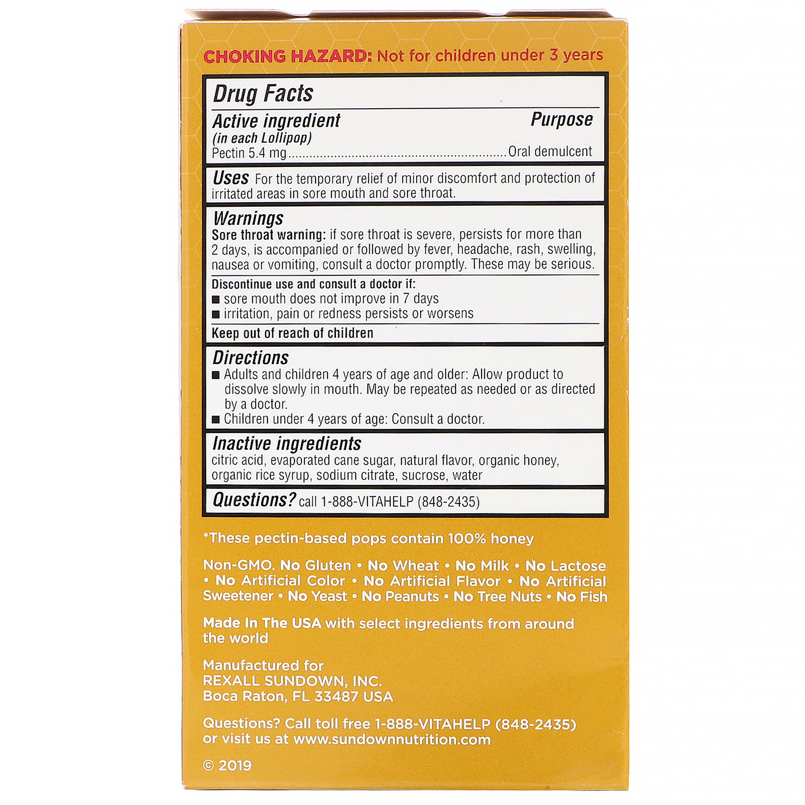Sundown Naturals Kids, Honey Soothers, Sore Throat Lollipops, Aww-Some Orange, 10 Pectin Pops - Imagem 2