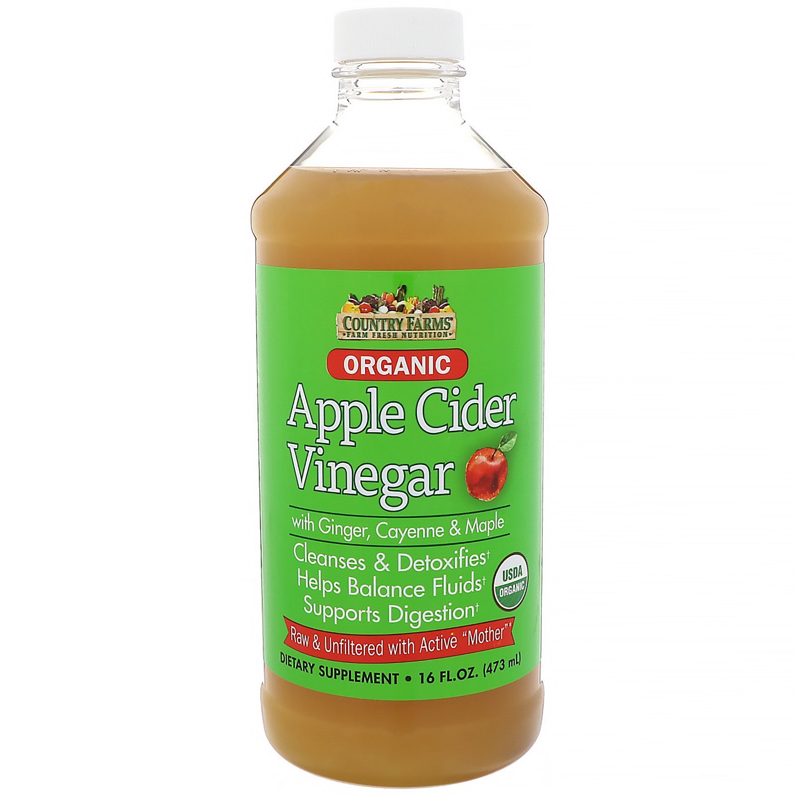 Country Farms, Vinagre de Maçã com Gengibre, Orgânico, Pimenta-da-caiena e Bordo, 16 fl oz (473 ml)