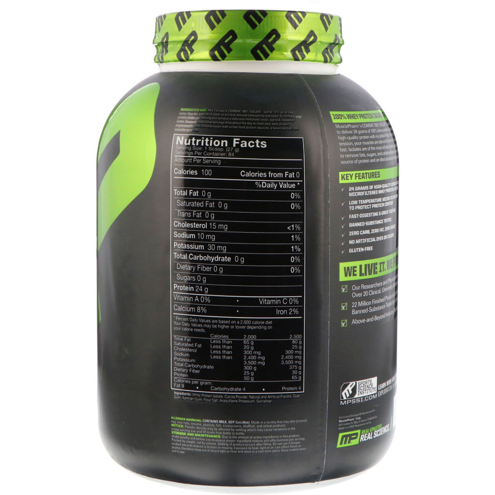 MusclePharm, Isolado Combat 100%, Leite com Chocolate, 5 lb (2268 g) - Imagem 2