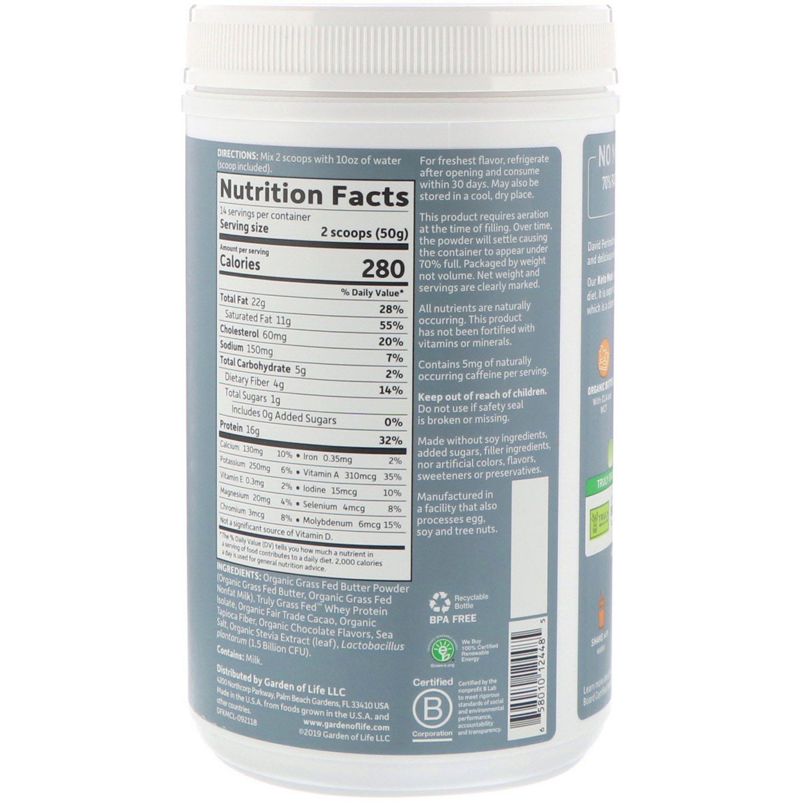 Garden of Life, Shake de Refeição Keto Dr. Formulated, Chocolate, 700 g (1,54 lb) - Imagem 2
