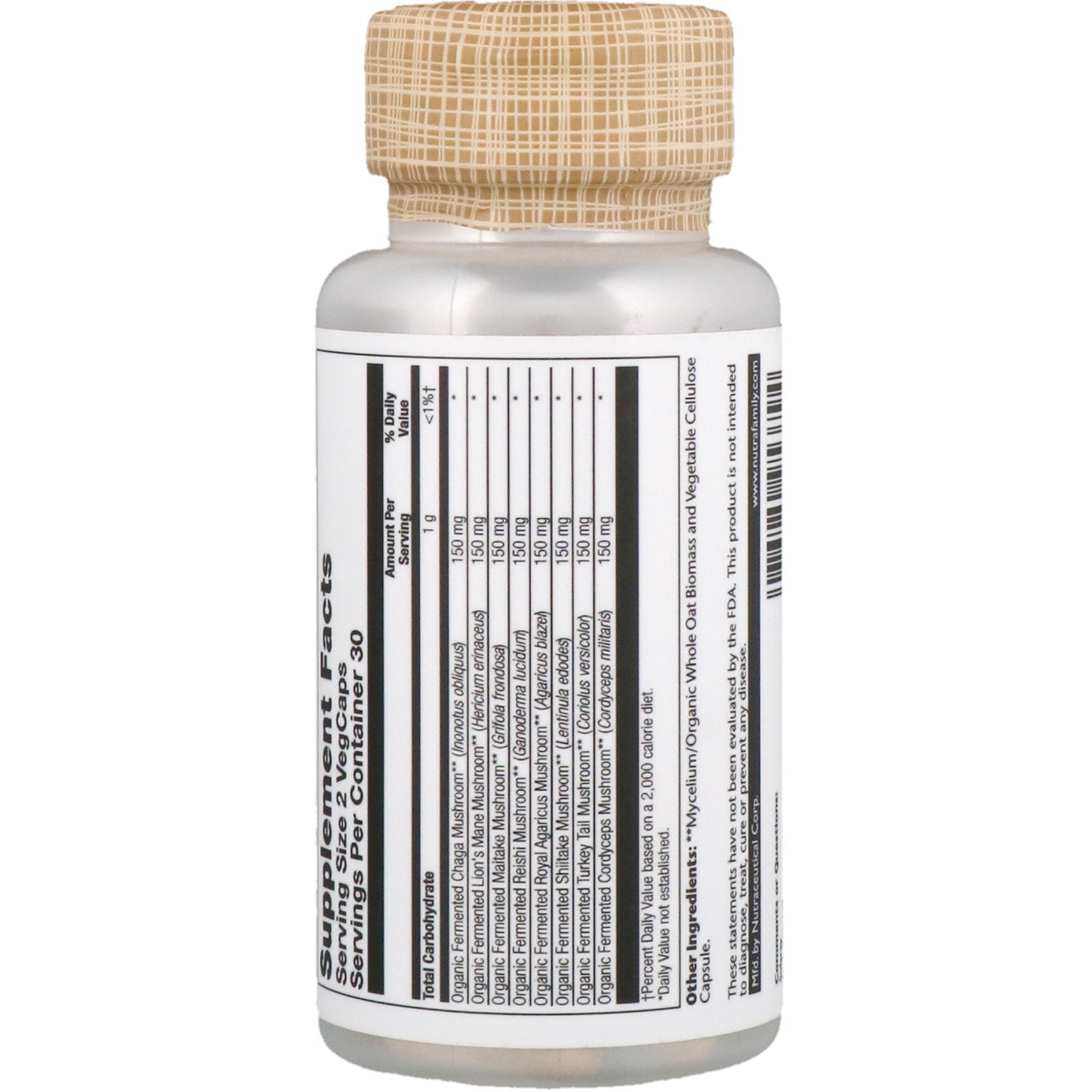 Solaray, Cogumelos Completos Fermentados de Cultivo Orgânico, 600 mg, 60 Cápsulas Vegetais - Imagem 2