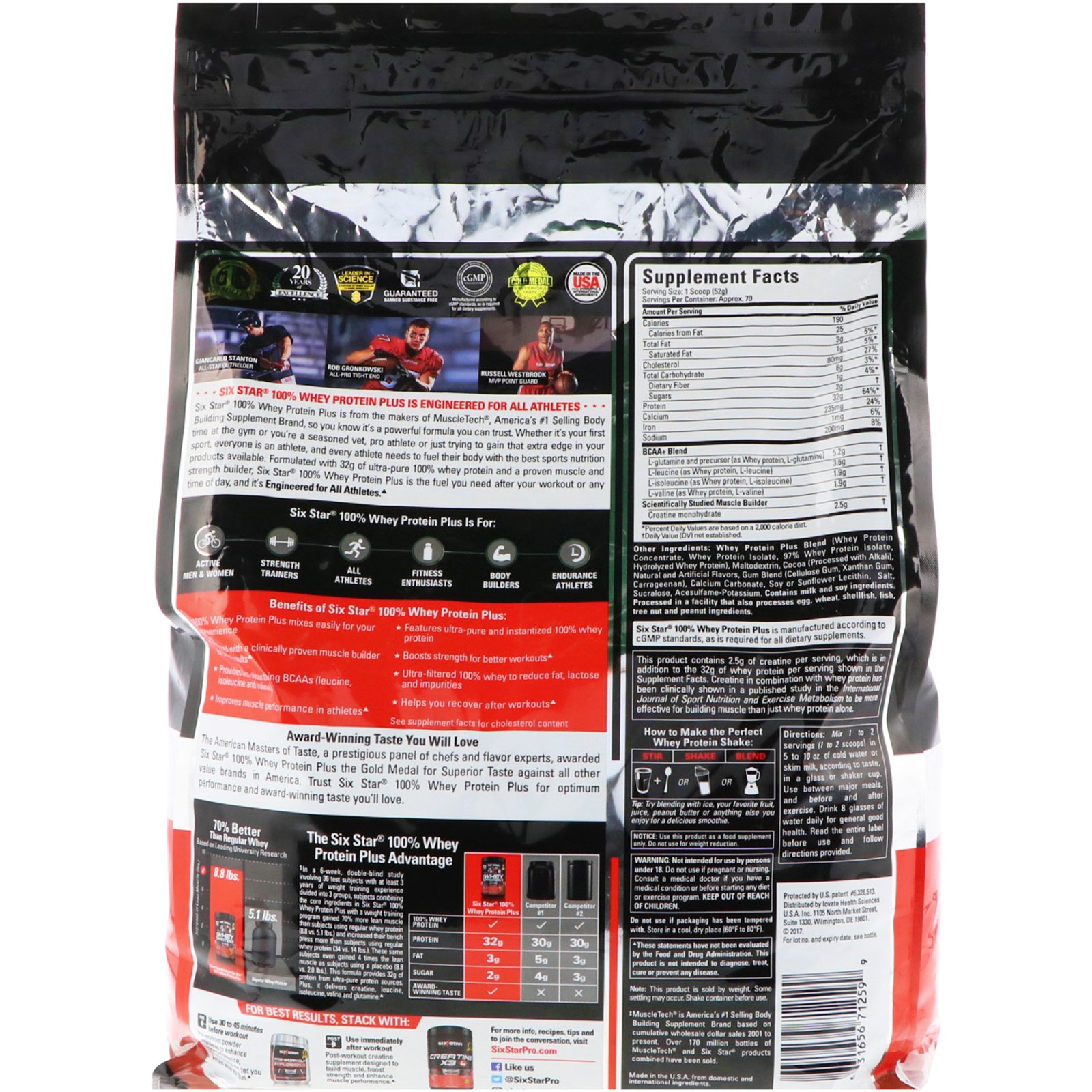 Six Star, Elite Series, Proteína de Whey 100% Plus, Chocolate Triplo, 8 lbs (3,63 kg) - Imagem 2