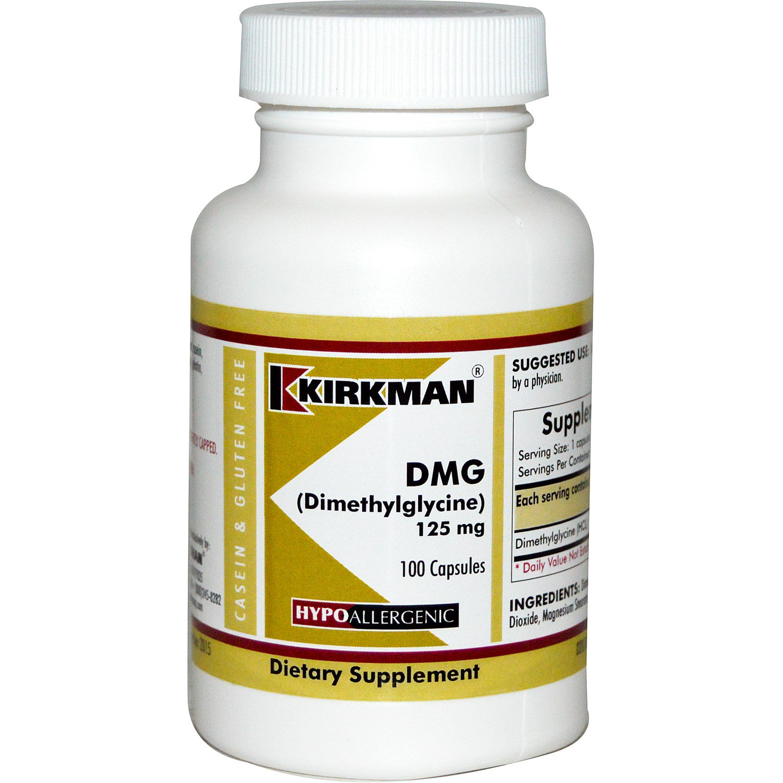 Kirkman Labs, DMG (Dimetilglicina), 125 mg, 100 Cápsulas
