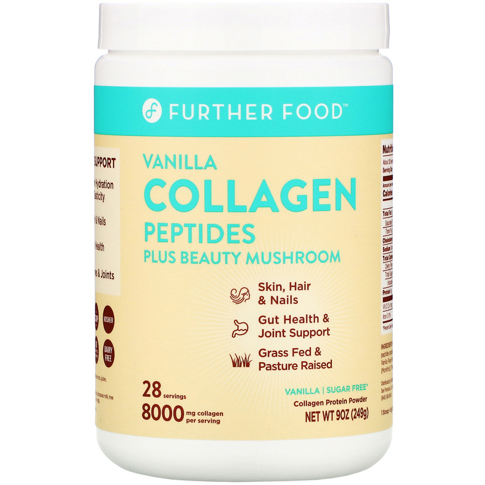 Further Food, Collagen Peptides Plus Beauty Mushroom, Baunilha, 249 g (9 oz)