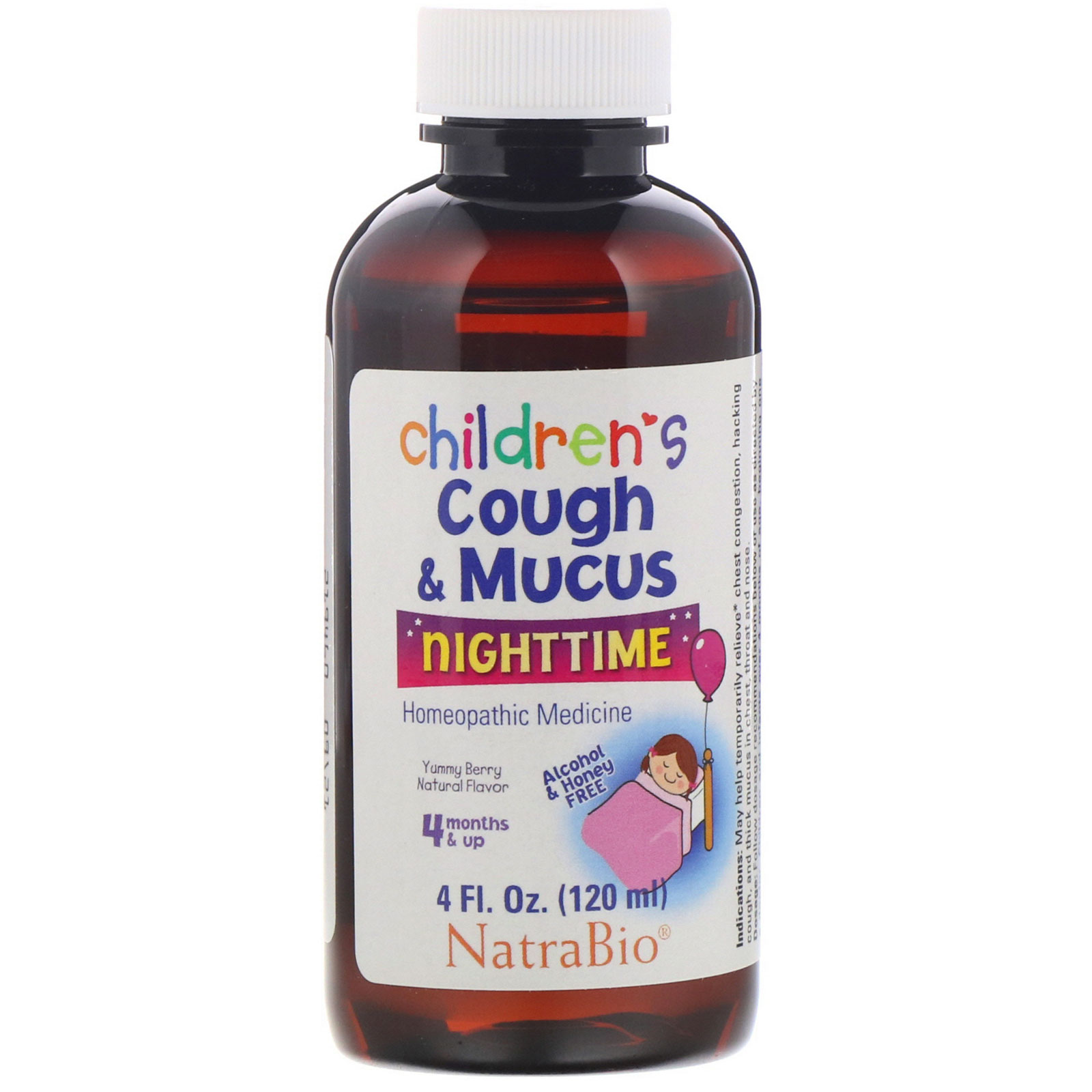 NatraBio, Children's Cough & Mucus, NightTime, Alcohol Free, Yummy Berry Natural Flavor, 4 Months and Up, 4 fl oz (120 ml) - Imagem 4