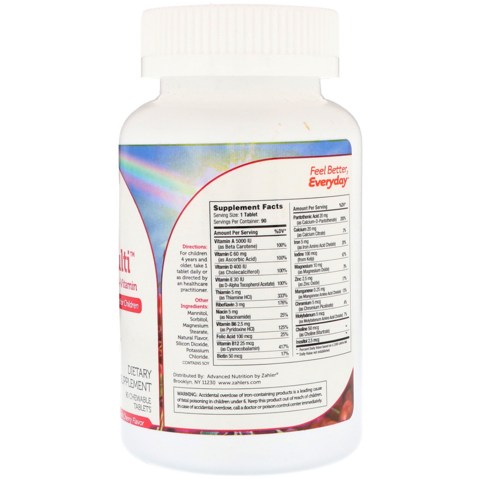 Zahler, Junior Multi, Multivitamínico Completo de Uma Dose Diária, Sabor Natural de Cereja, 90 Cápsulas Mastigáveis - Imagem 2