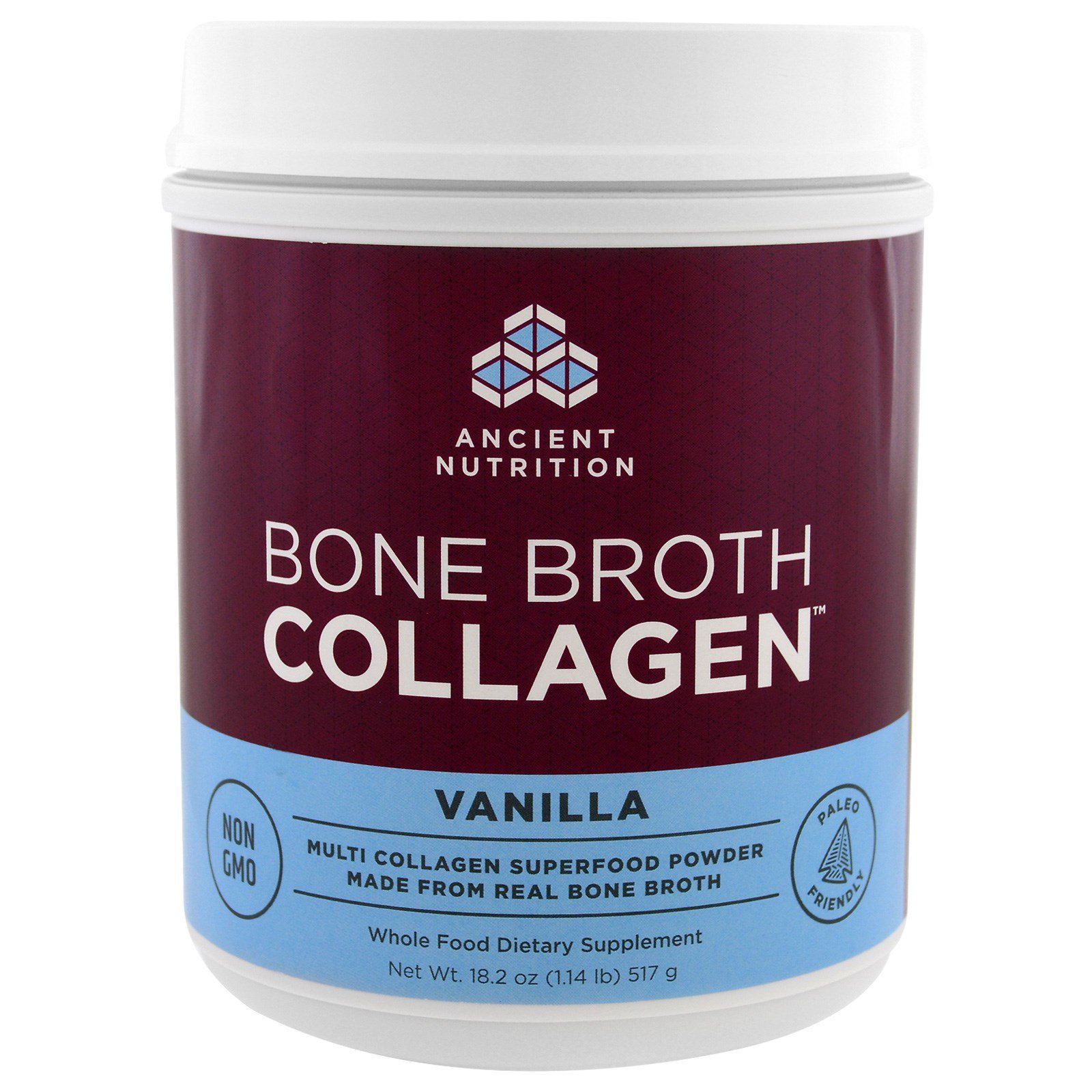 Dr. Axe / Ancient Nutrition, Colágeno de Caldo de Ossos, Baunilha, 517 g (1,13 lbs)