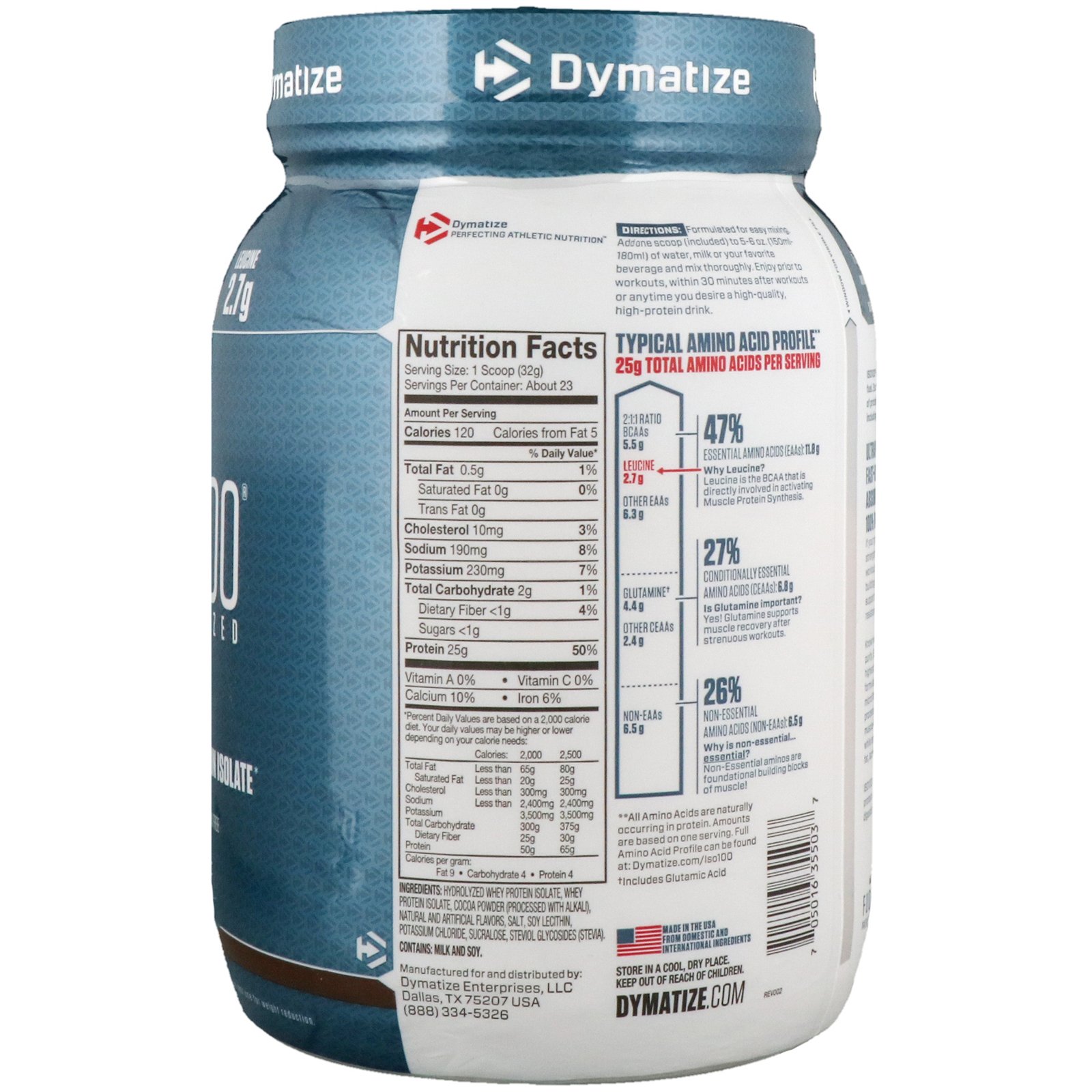 Dymatize Nutrition, ISO100 Hidrolisado, Isolado de Proteína 100% Whey, Brownie de Fudge, 725 g - Imagem 2