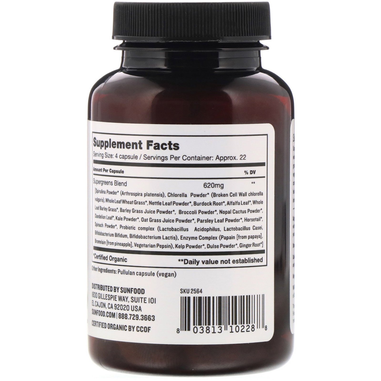 Sunfood, Supergreens Capsules, 620 mg, 90 Count - Imagem 2