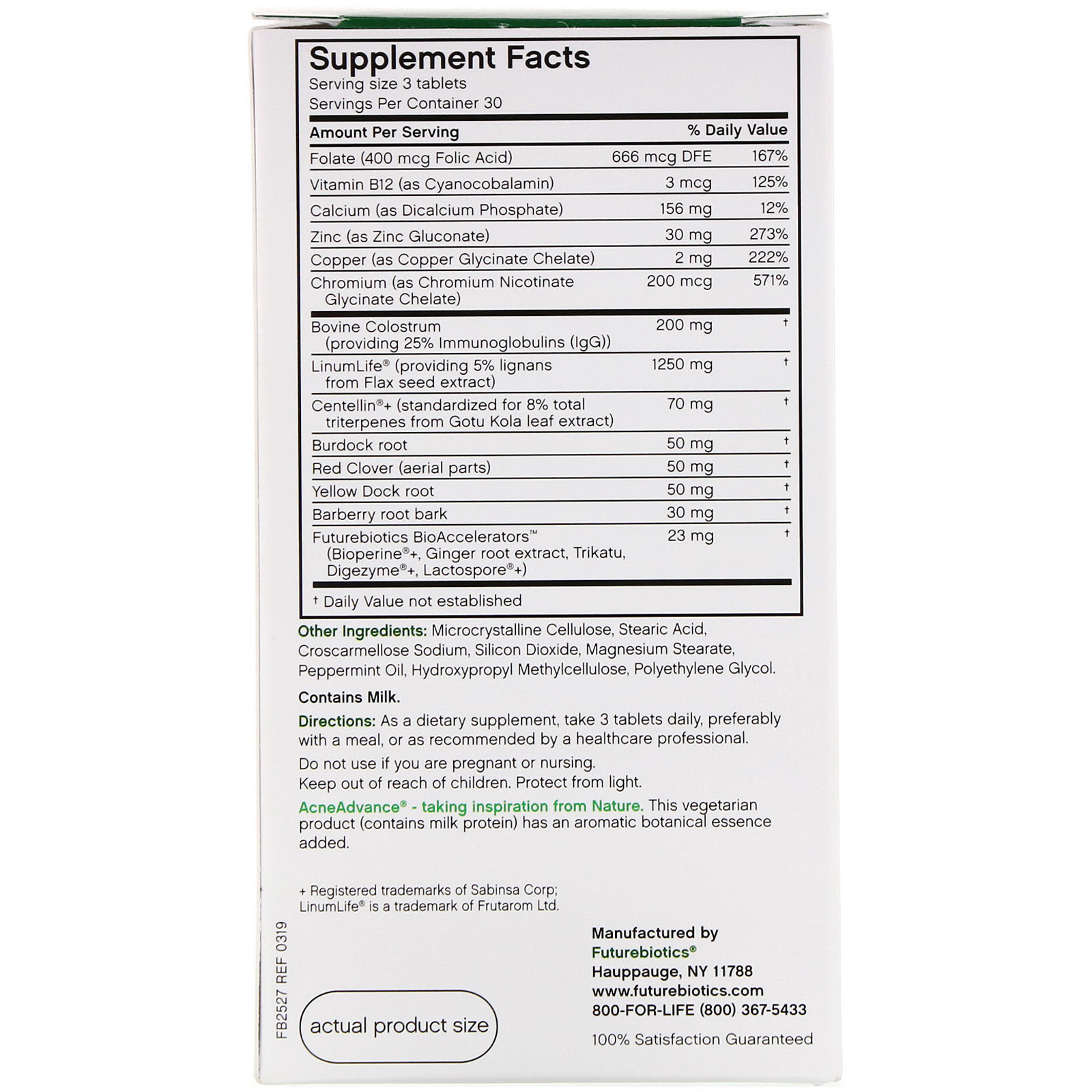 FutureBiotics, Acne Advance with Colostrum, 90 Comprimidos Vegetais - Imagem 2