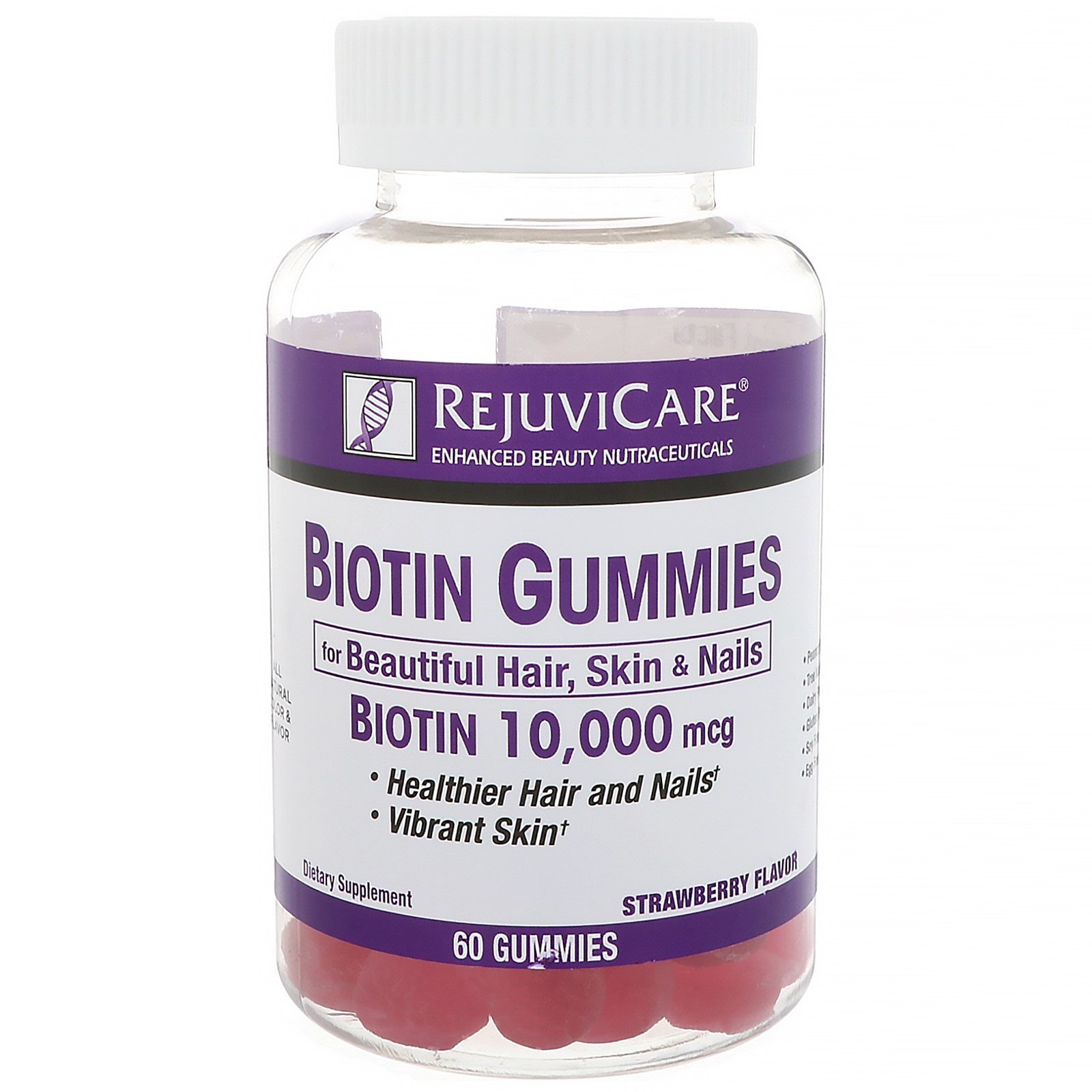 Rejuvicare, Gominhas de Biotina, Sabor Morango, 10.000 mcg, 60 Gominhas