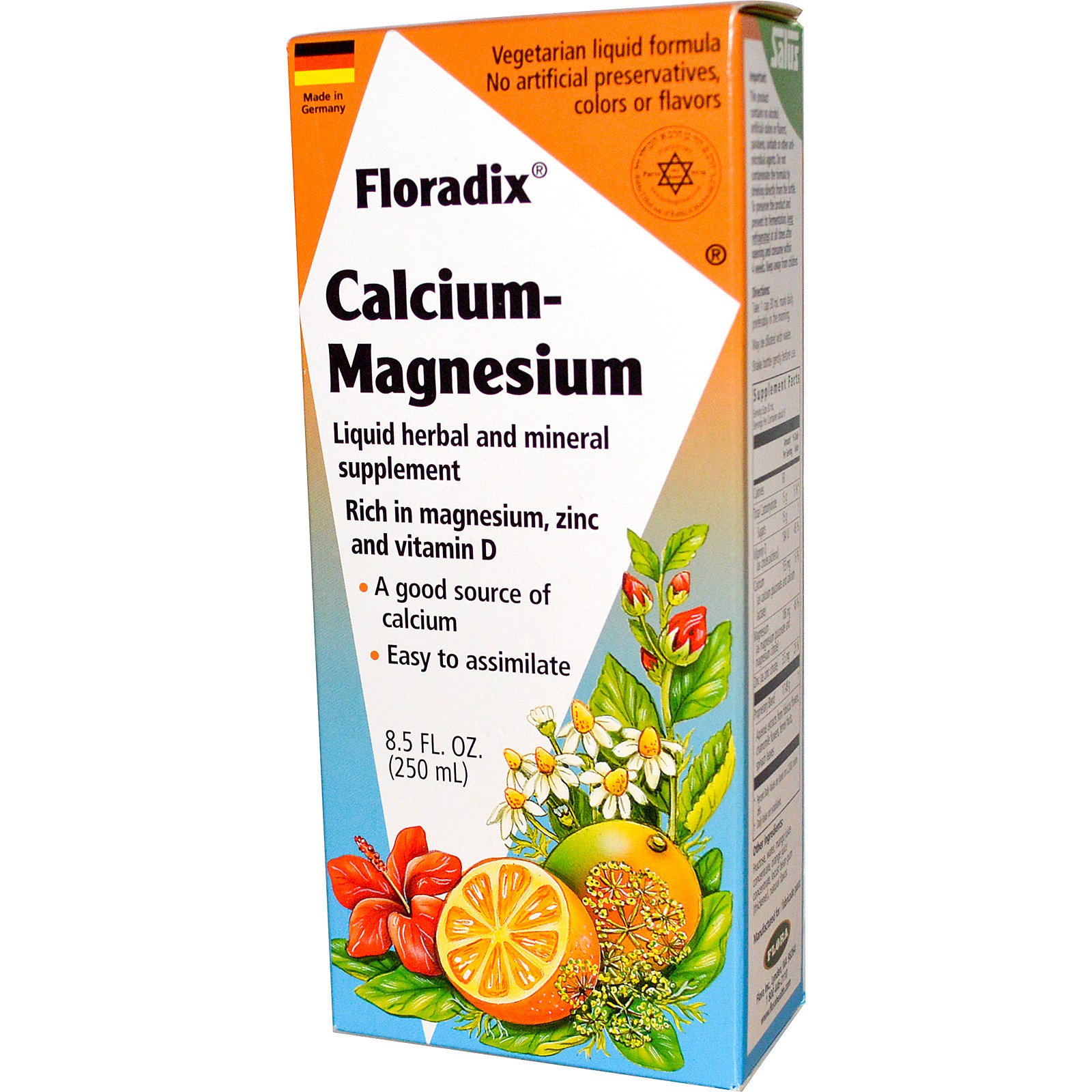 Flora, Salus-Haus, Floradix Cálcio - Magnésio com Zinco e Vitamina D, 8,5 fl oz (250 ml)