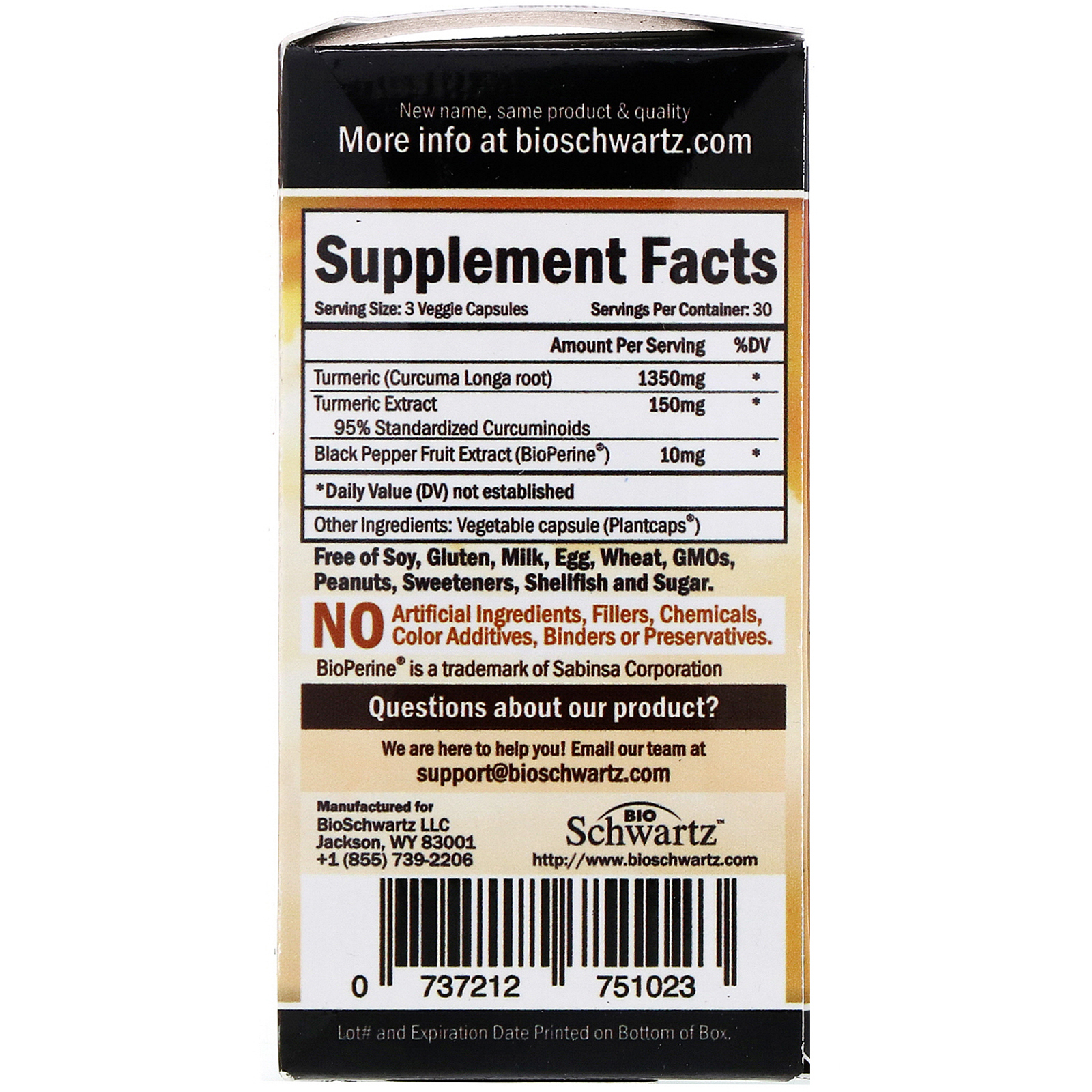 BioSchwartz, Curcumina de Cúrcuma Premium Ultra Pura com Bioperina, 1.500 mg, 90 Cápsulas Vegetais - Imagem 2