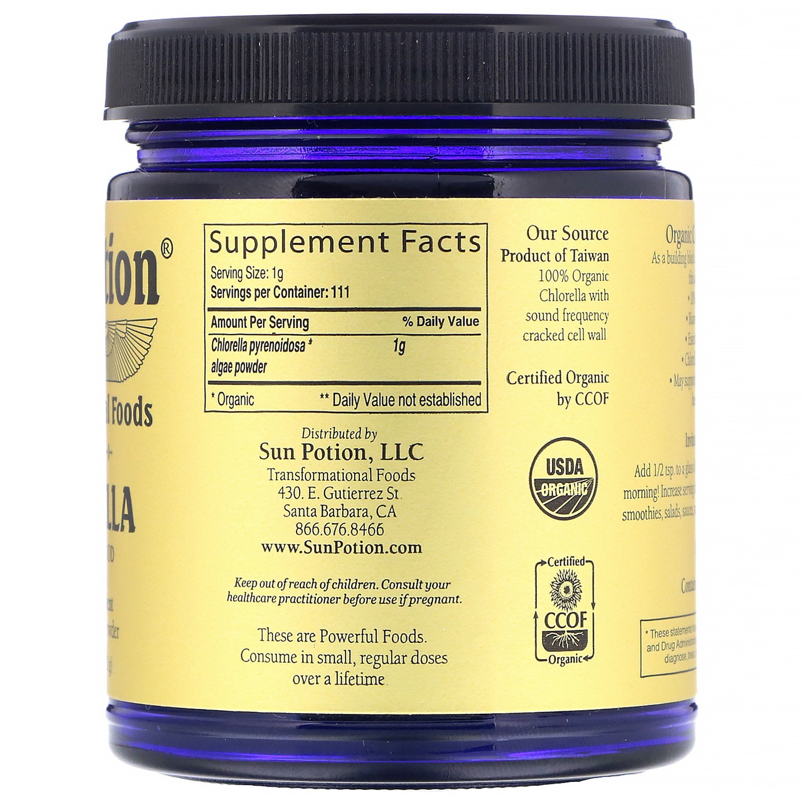 Sun Potion, Chlorella em pó, orgânico, 111 g - Imagem 2