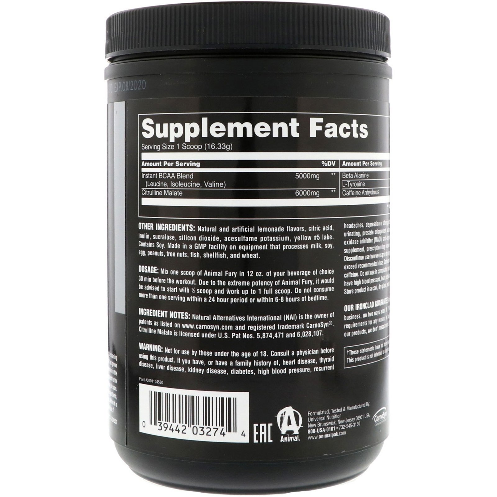 Universal Nutrition, Animal Fury, Lemonade, 489.9 g - Imagem 2