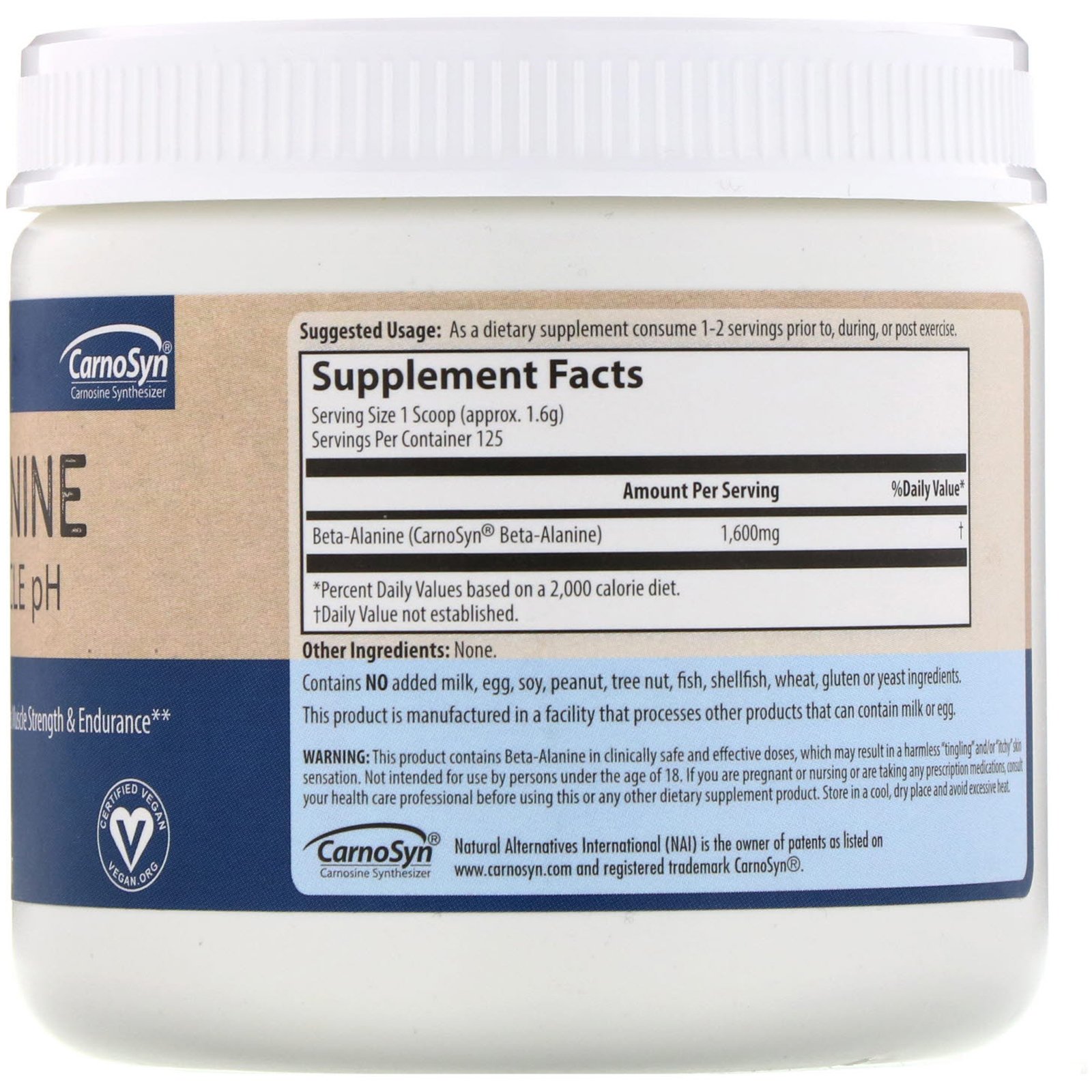 MRM, Beta-Alanine, Balance Muscle pH, 200 g (7,05 oz) - Imagem 2