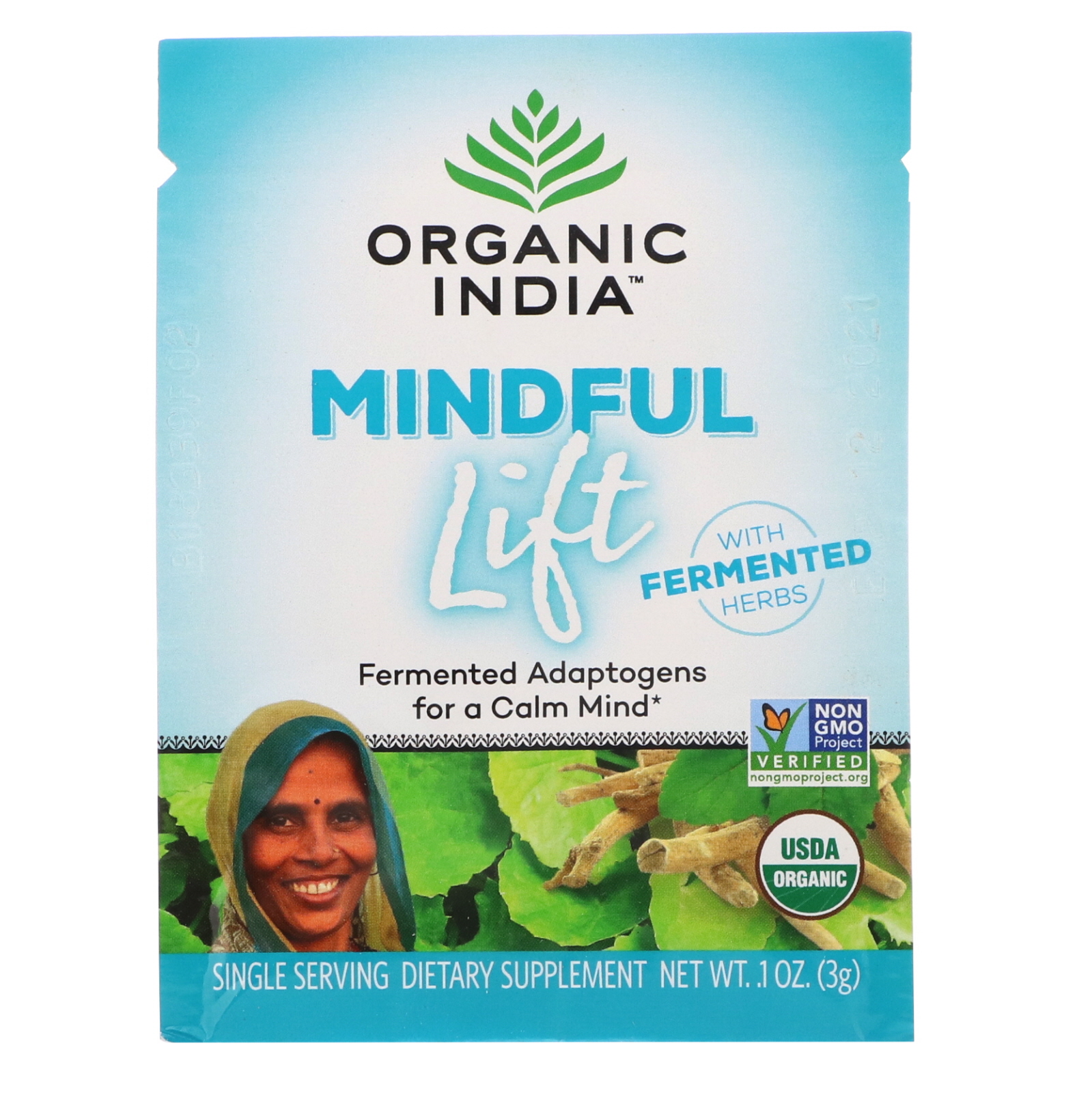 Organic India, Mindful Lift, Fermented Adaptogens, 15 Packs, 0.1 oz (3 g) Each - Imagem 3