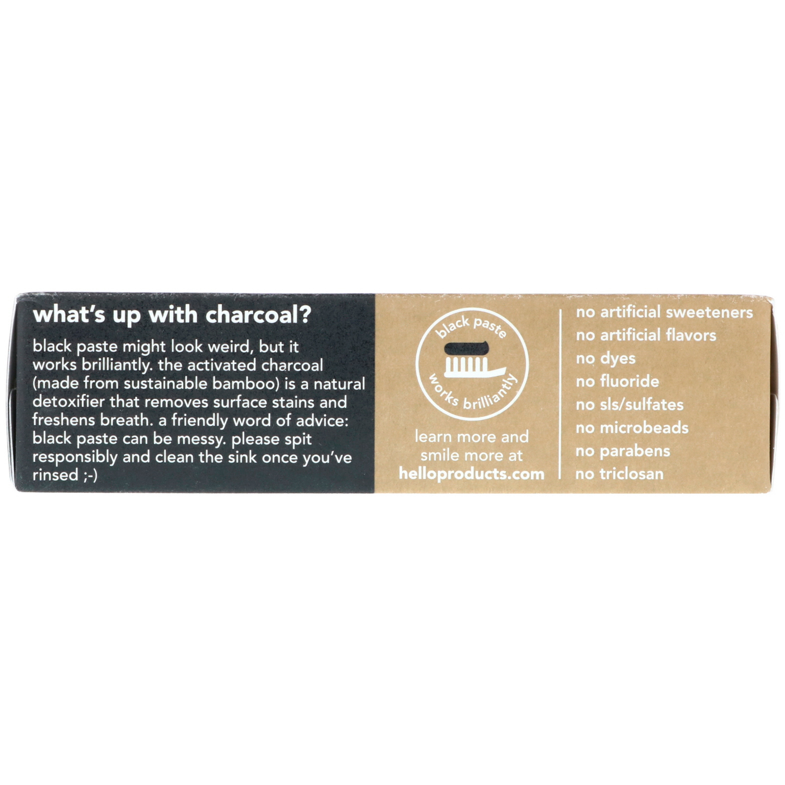 Hello, Fluoride Free Whitening Toothpaste, Activated Charcoal with Fresh Mint + Coconut Oil, 4 oz (113 g) - Imagem 3