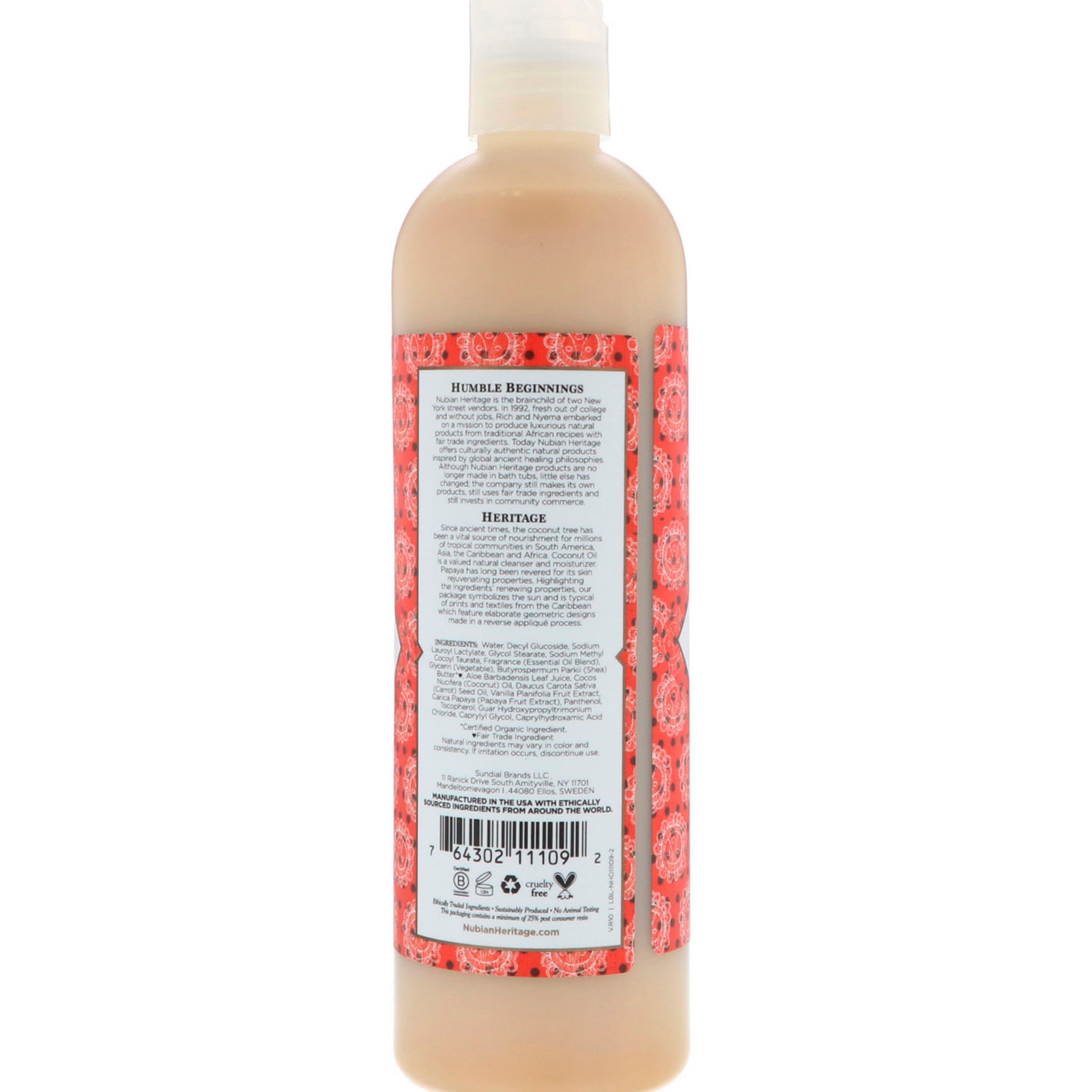 Nubian Heritage, Sabonete Corporal, Coco e Mamão, frasco de 13 oz (384 ml) - Imagem 2