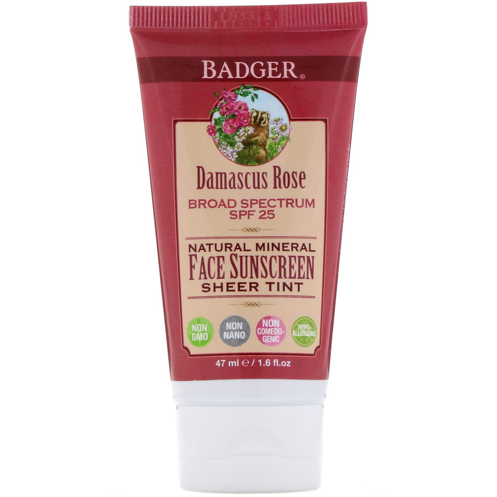 Badger Company, Natural Mineral Face Sunscreen, Sheer Tint, SPF 25, Damascus Rose, 1.6 fl oz (47 ml) - Imagem 4