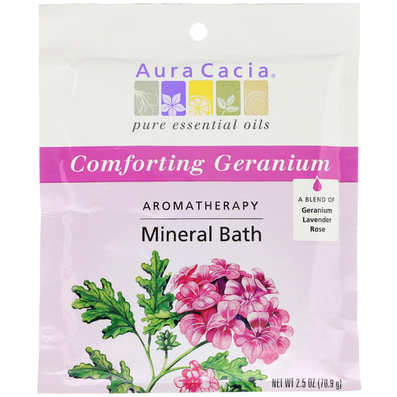 Aura Cacia, Banho Mineral para Aromaterapia, Conforting Geranium, 2.5 oz (70.9 g)