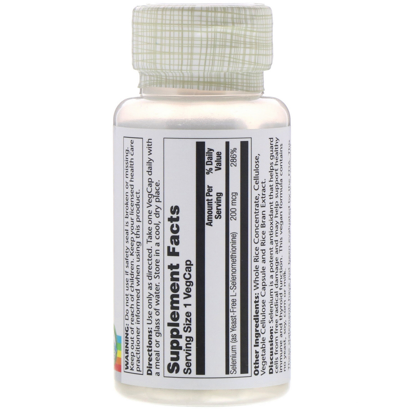 Solaray, Selênio, 200 mcg, 90 Cápsulas - Imagem 2