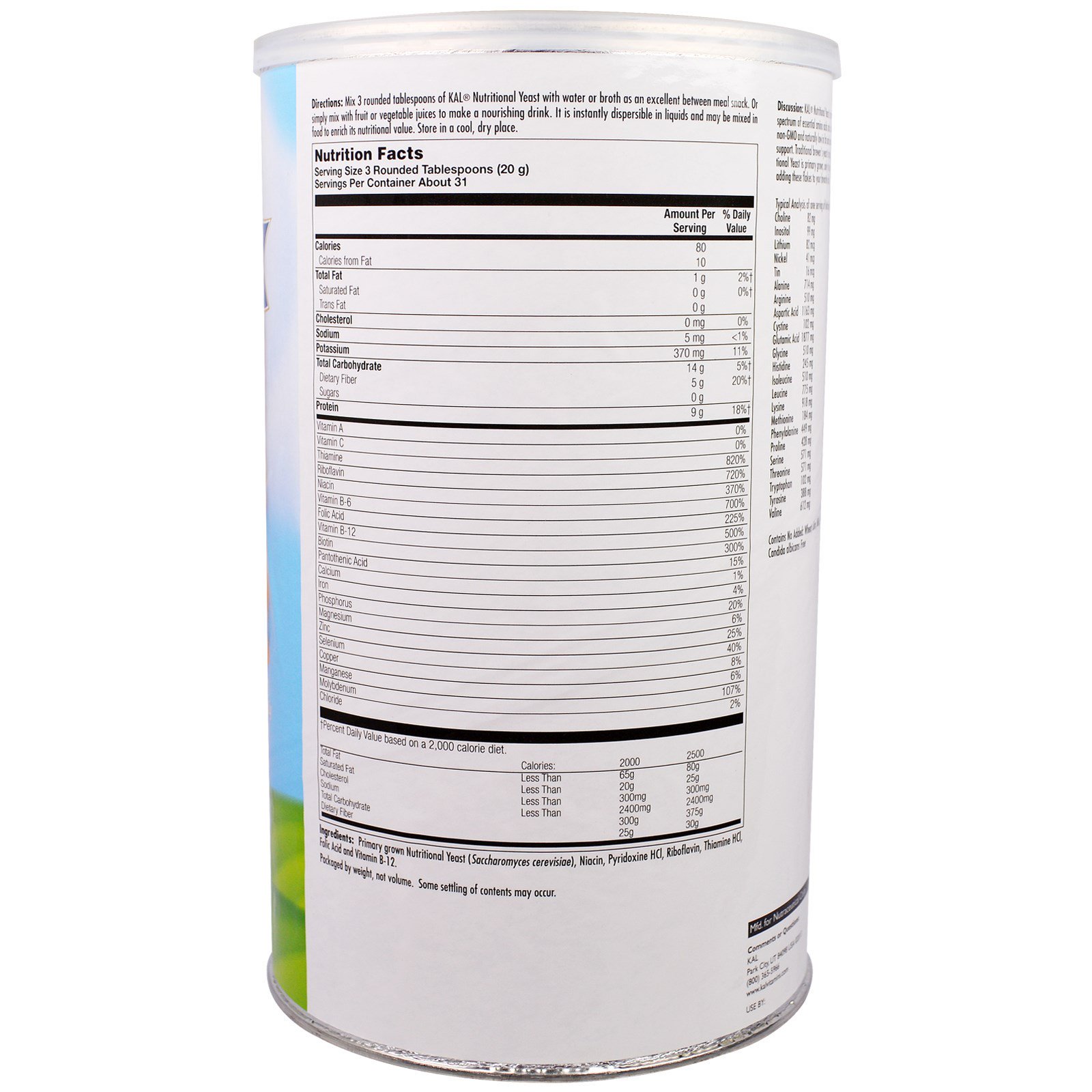 KAL, Flocos de Levedura Nutricional, Sem Açúcar, 624 g (22 oz) - Imagem 2