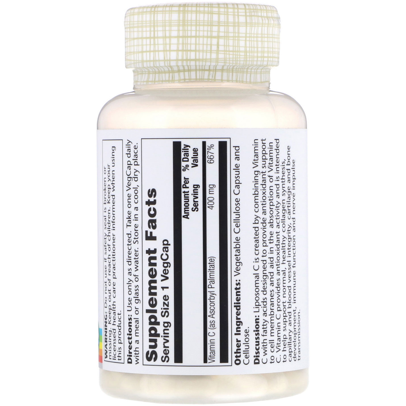 Solaray, Vitamina C Lipossomal, 400 mg, 100 Cápsulas Vegetarianas - Imagem 2