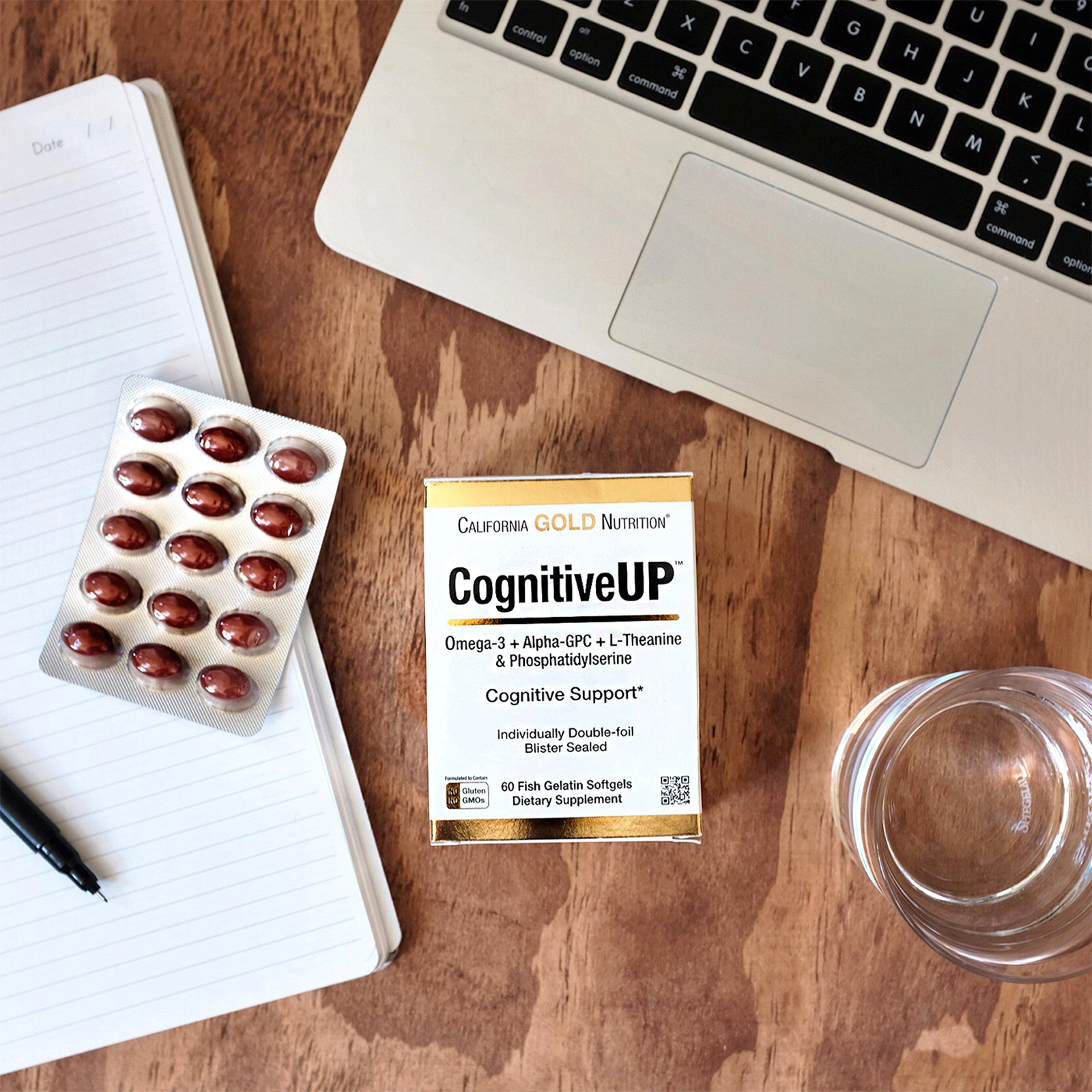 California Gold Nutrition, CognitiveUP, Ômega 3, Alpha-GPC, Teanina e PS, 60 Cápsulas de Gelatina de Peixe Softgel - Imagem 3