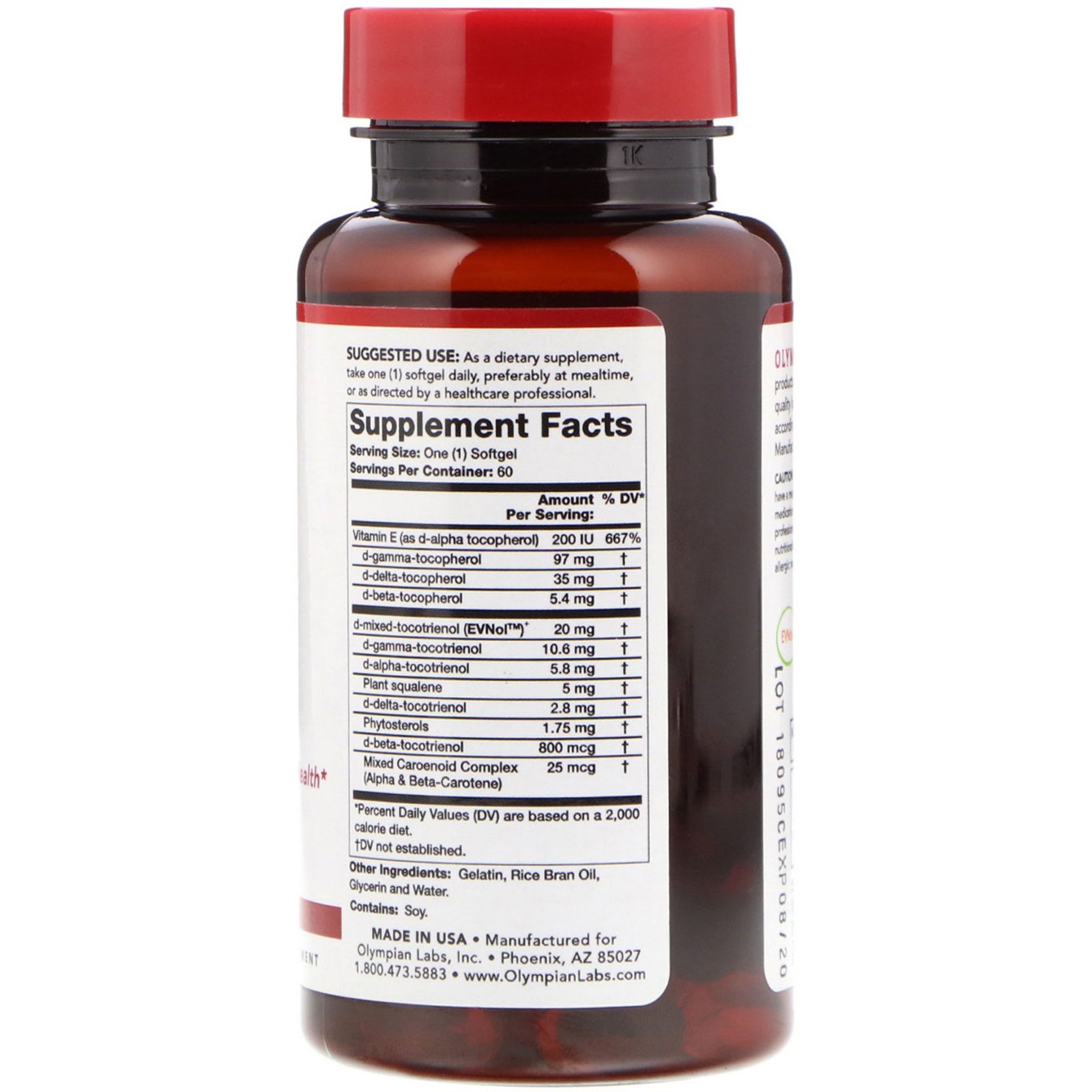 Olympian Labs, Vitamina E Completa, 60 Cápsulas Softgel - Imagem 2