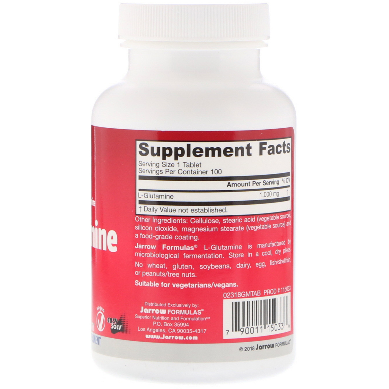 Jarrow Formulas, L-Glutamina, 1000 mg, 100 Comprimidos - Imagem 2