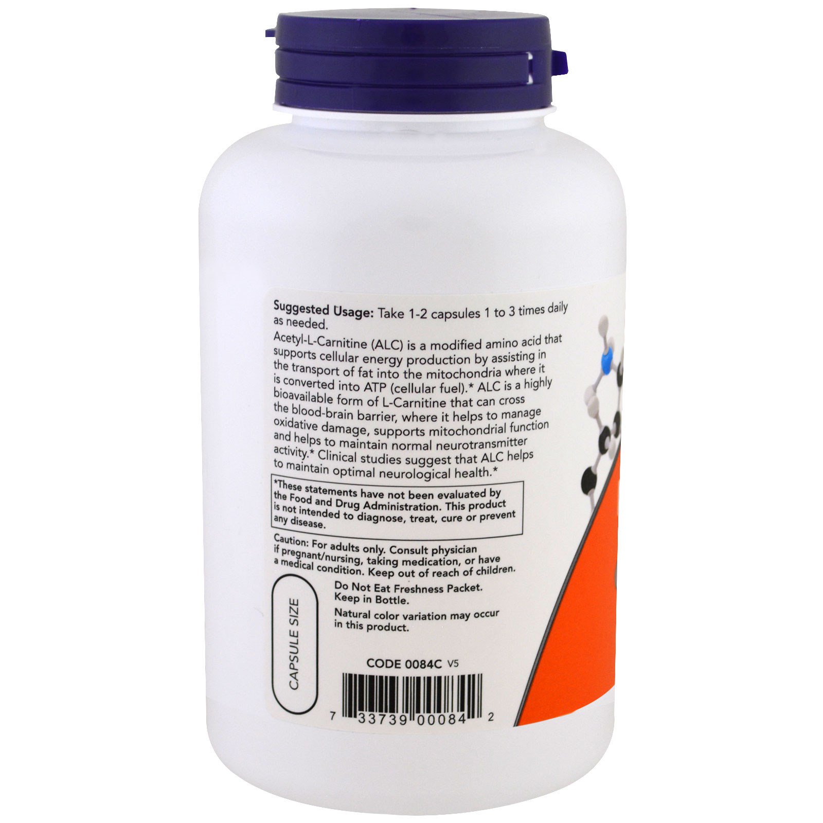 Now Foods, Acetil-L Carnitina, 500 mg, 200 Cápsulas Vegetais - Imagem 3