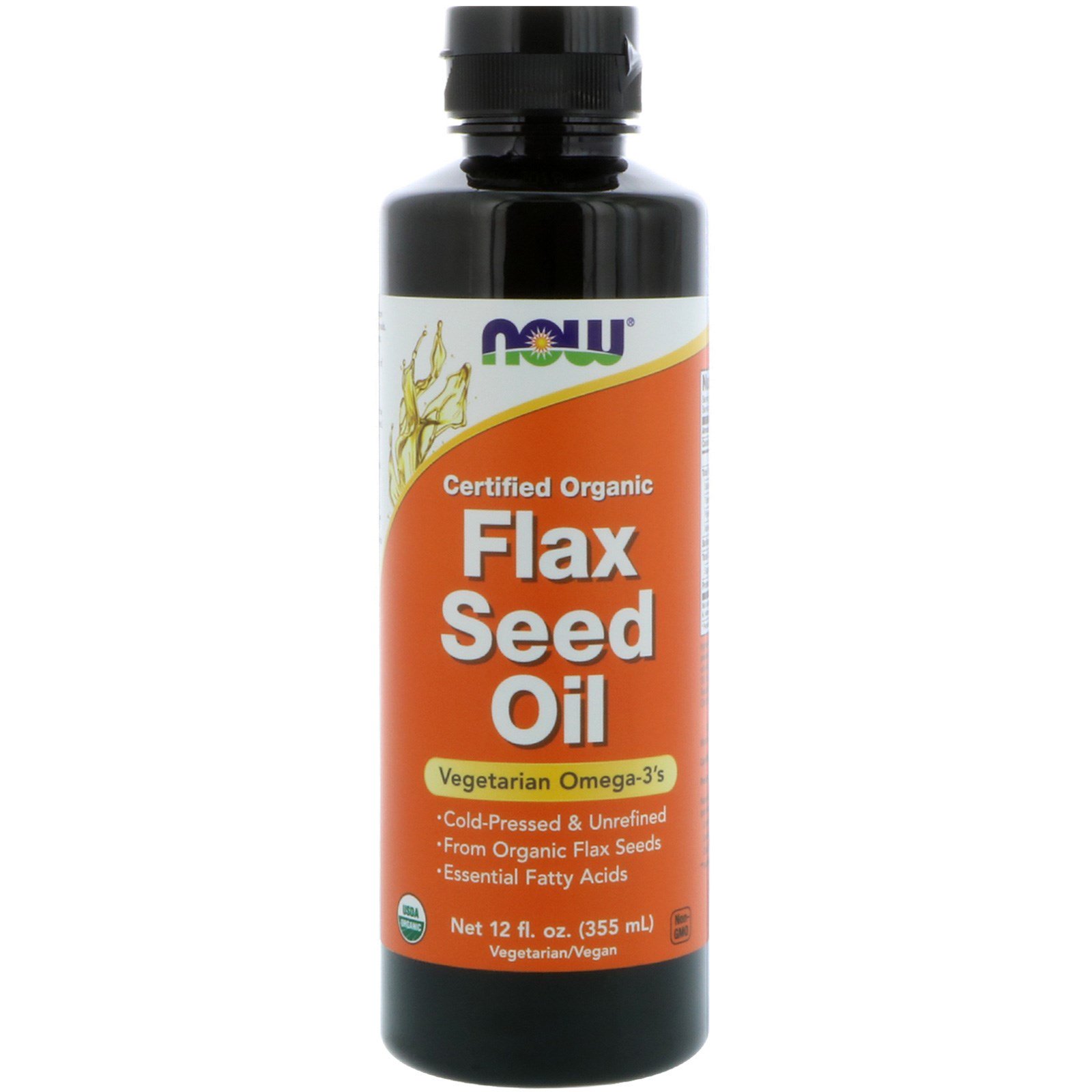 Now Foods, Orgânico certificado, Óleo de semente de linhaça, 355 ml