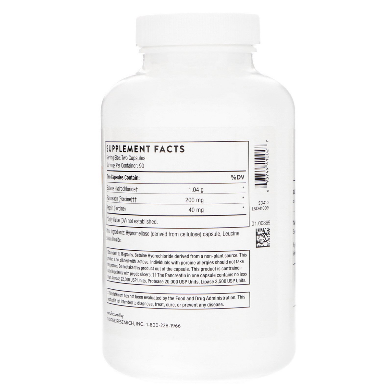 Thorne Research, B.P.P., (Betaine/Pepsin/Pancreatin), Digestive Enzymes, 180 Capsules - Imagem 2