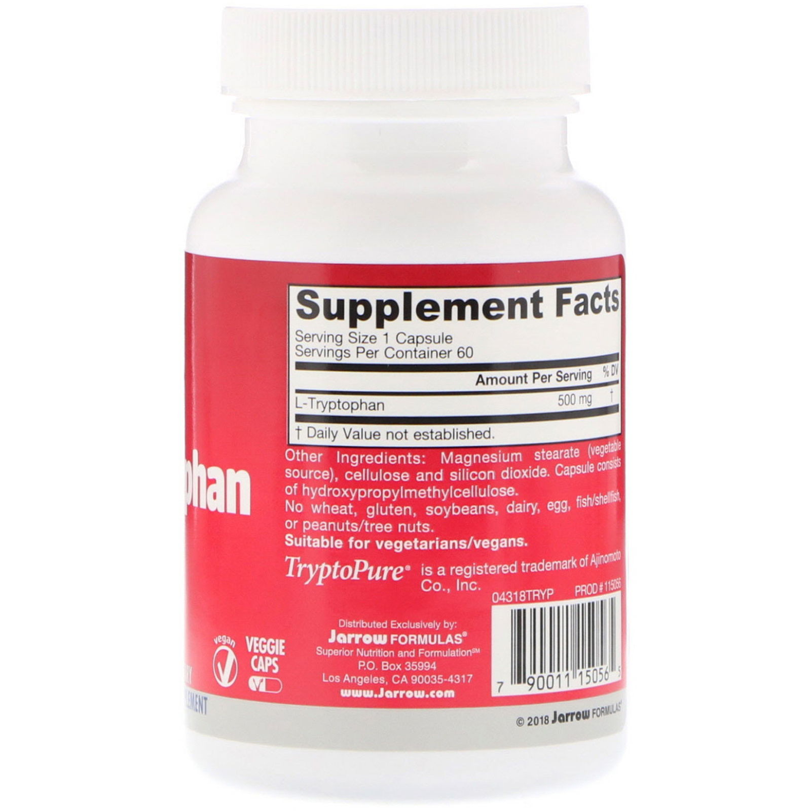 Jarrow Formulas, L-triptofano, 500 mg, 60 Cápsulas Vegetais - Imagem 2