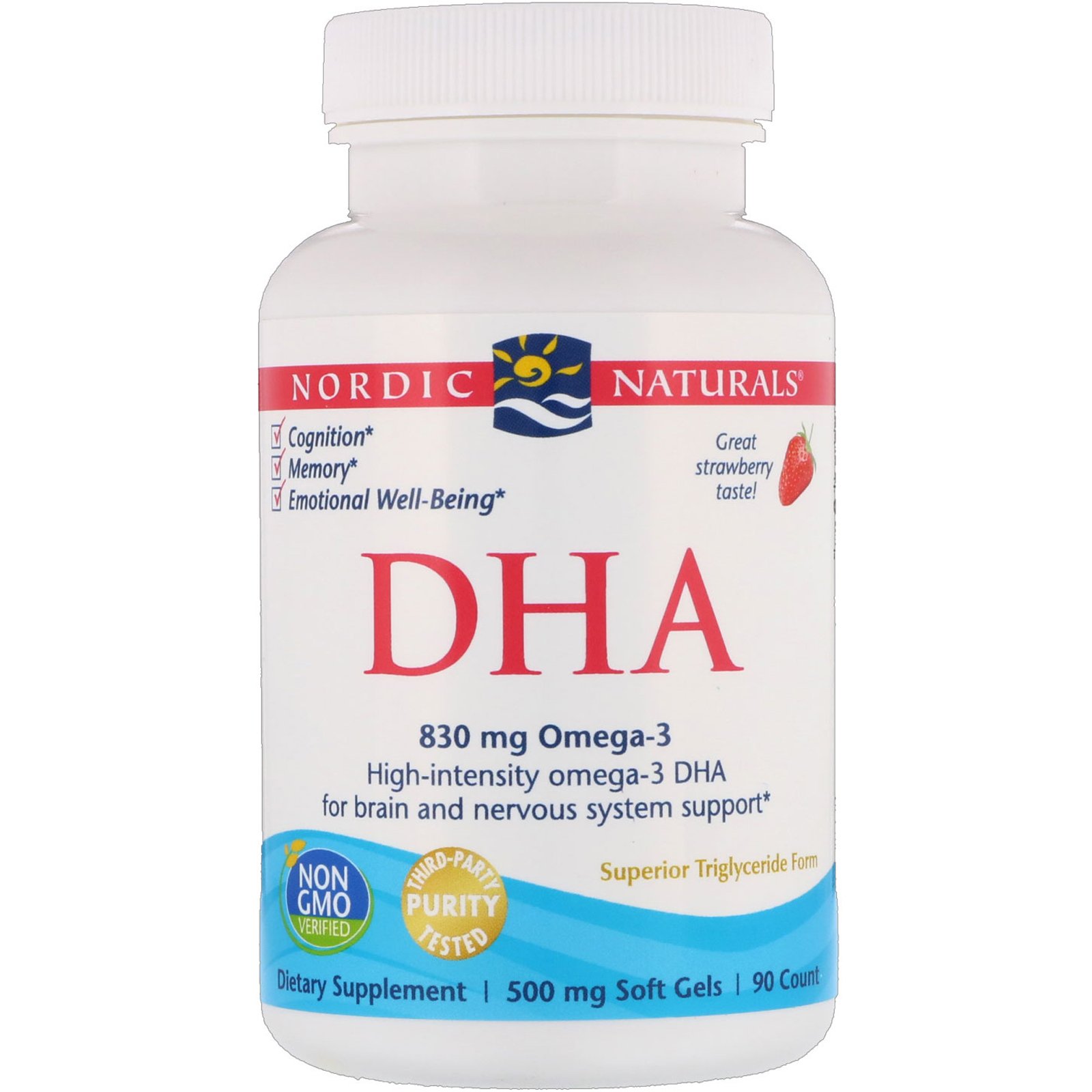 Nordic Naturals, DHA, Morango, 500 mg, 90 Cápsulas Gelatinosas