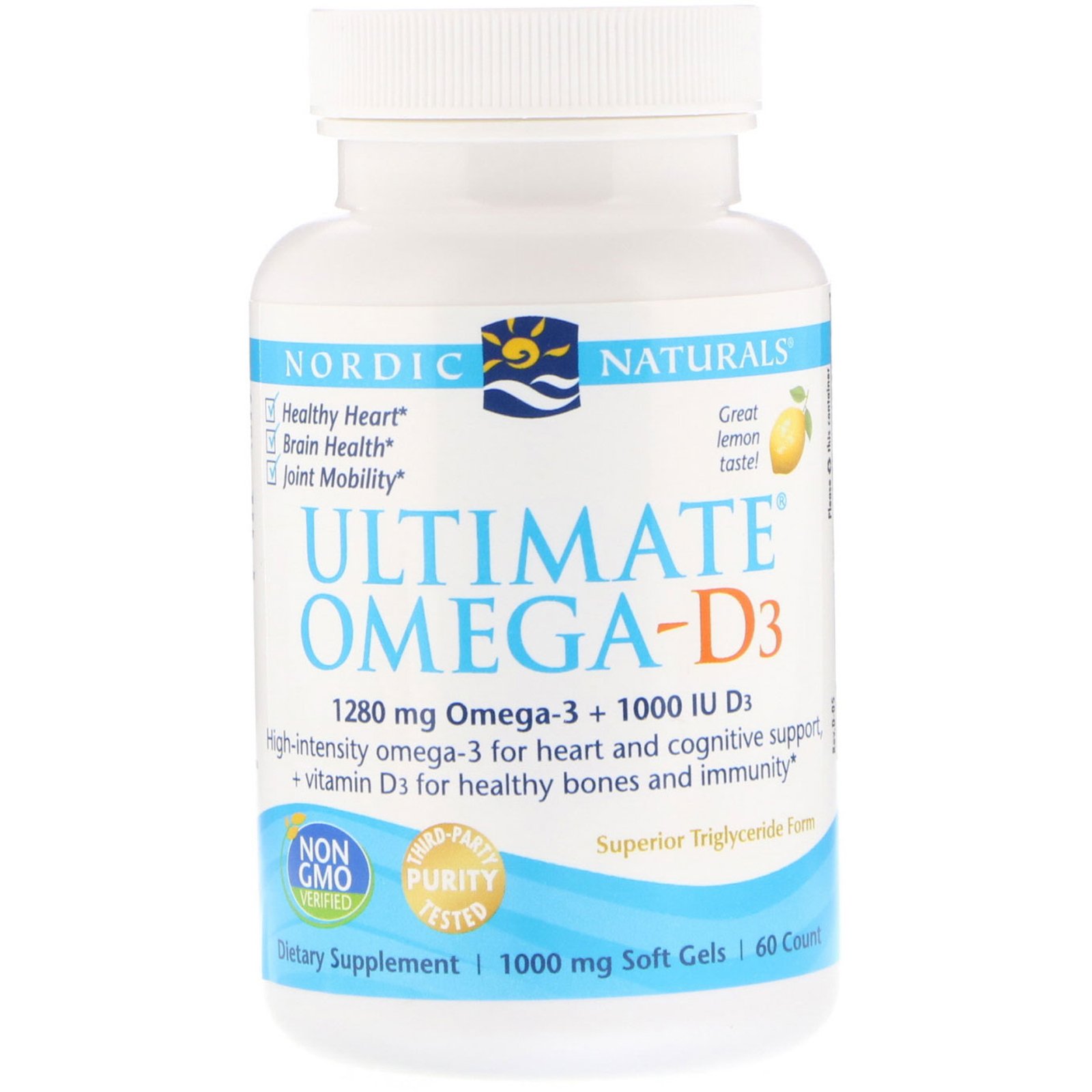 Nordic Naturals, Ultimate Omega-D3, Limão, 1000 mg, 60 Cápsulas Softgel - Imagem 3