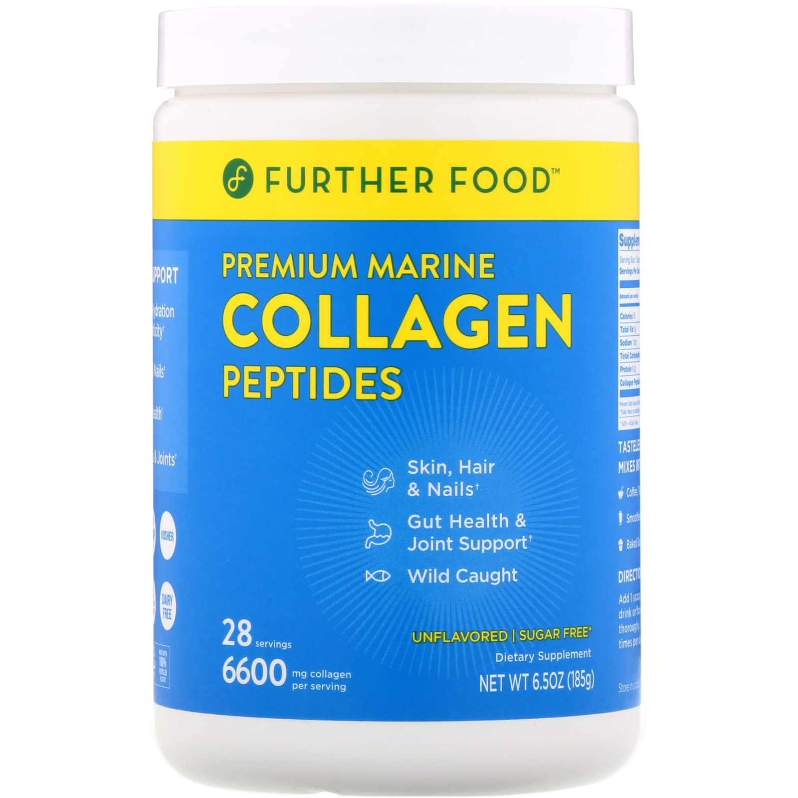Further Food, Peptídeos de Colágeno Marinho Premium, Sem Sabor, 6,5 oz (185 g)