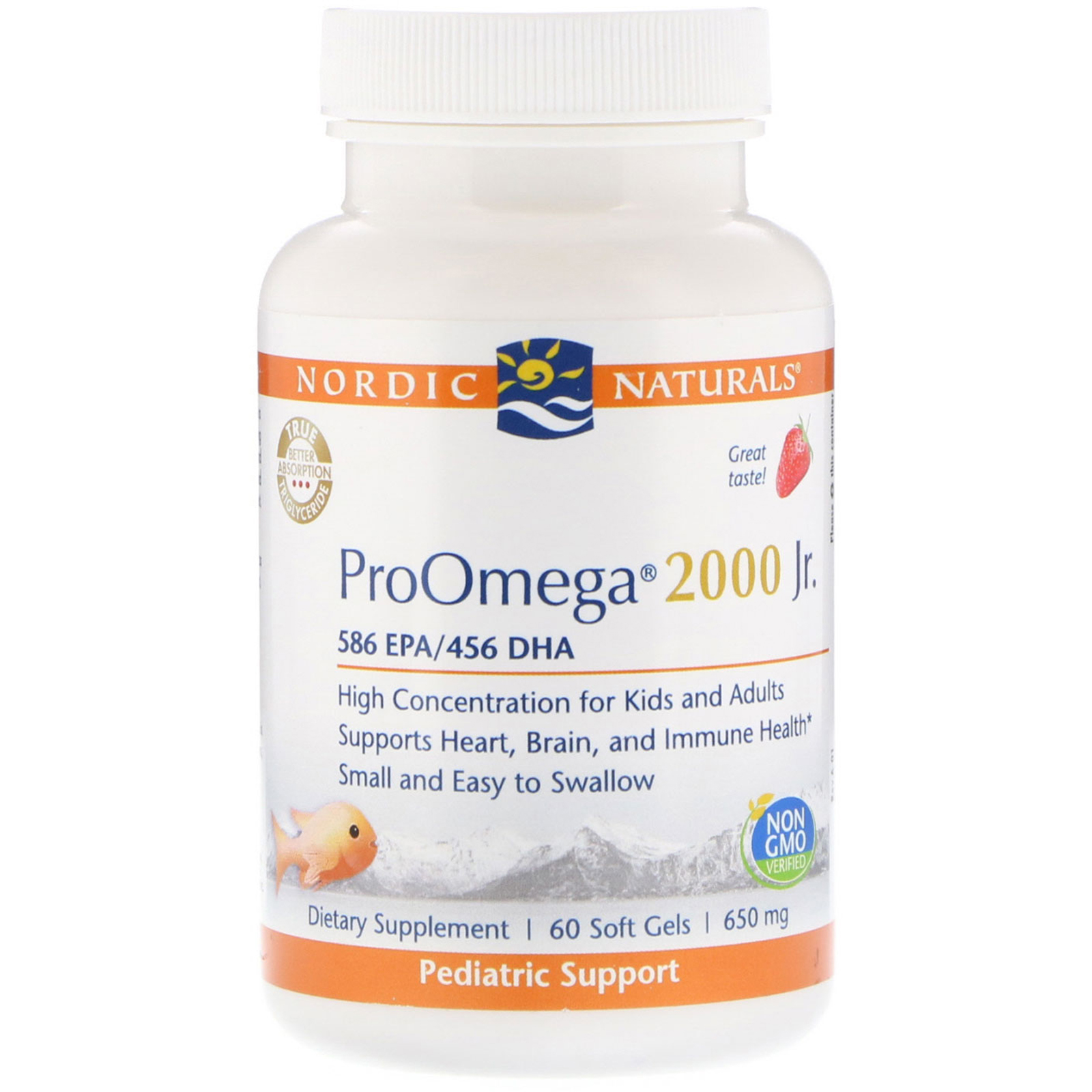 Nordic Naturals, ProOmega 2000 Jr., Morango, 650 mg, 60 Cápsulas Gelatinosas