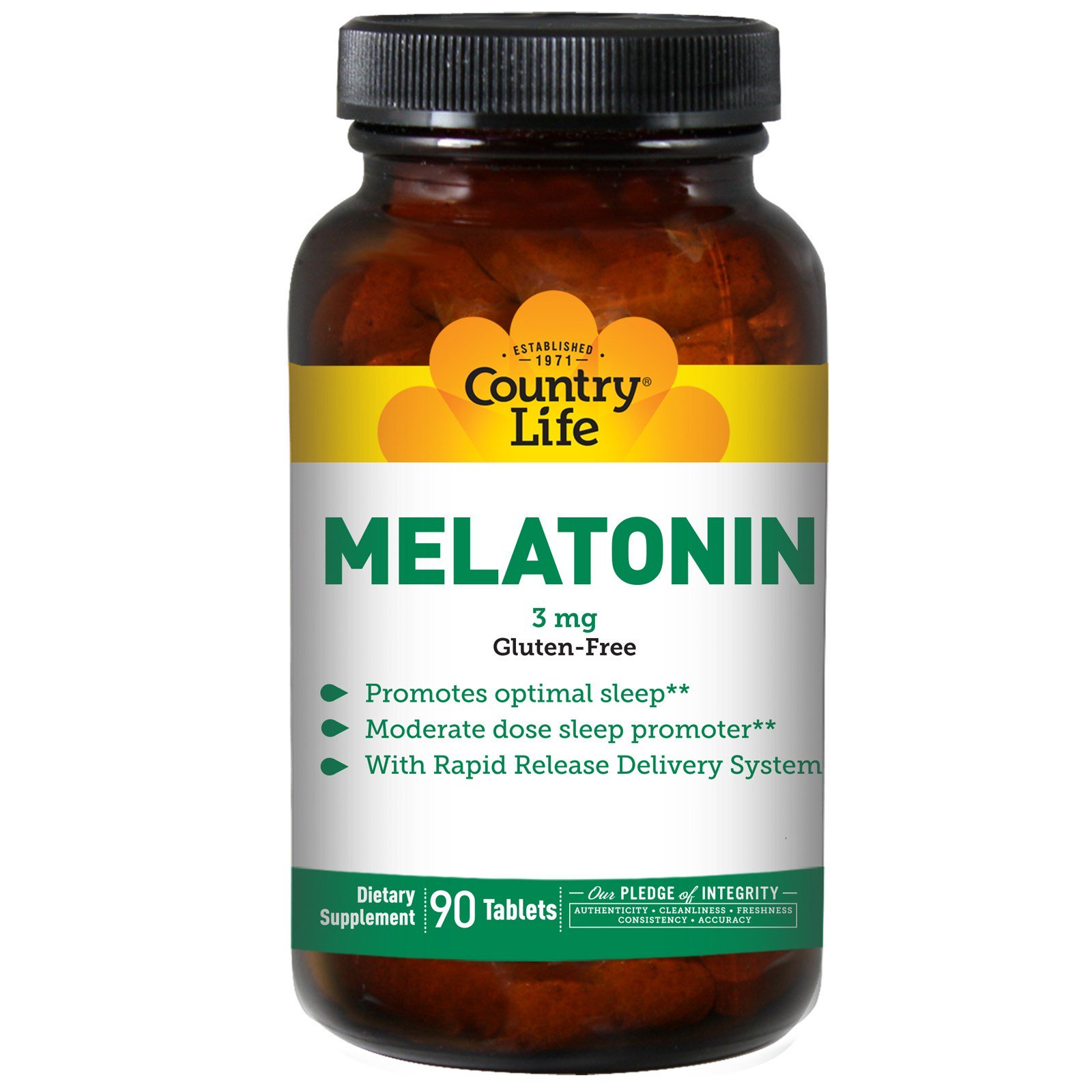 Country Life, Melatonina, 3 mg, 90 Tabletes