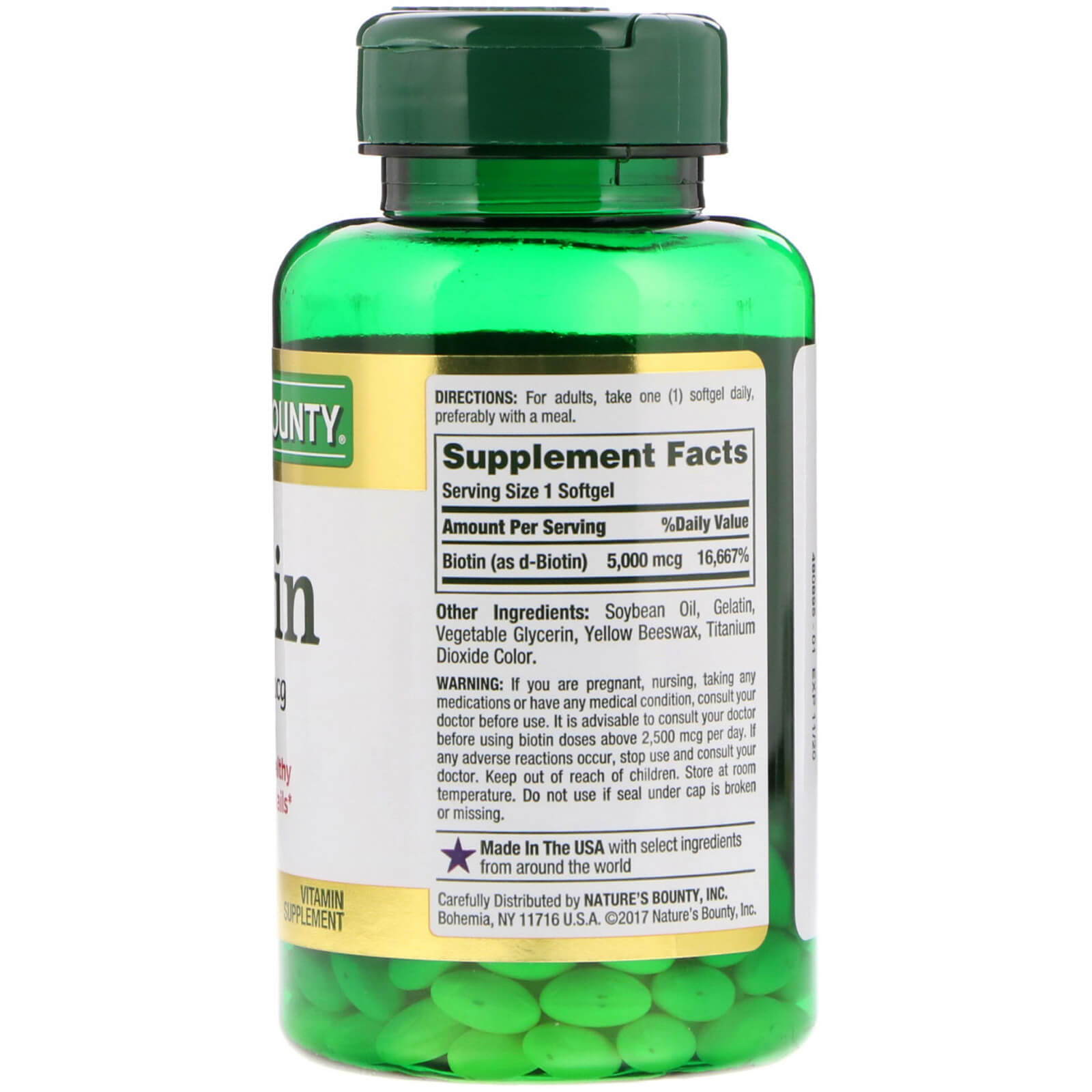 Nature's Bounty, Biotin, 5,000 mcg, 150 Rapid Release Softgels - Imagem 2