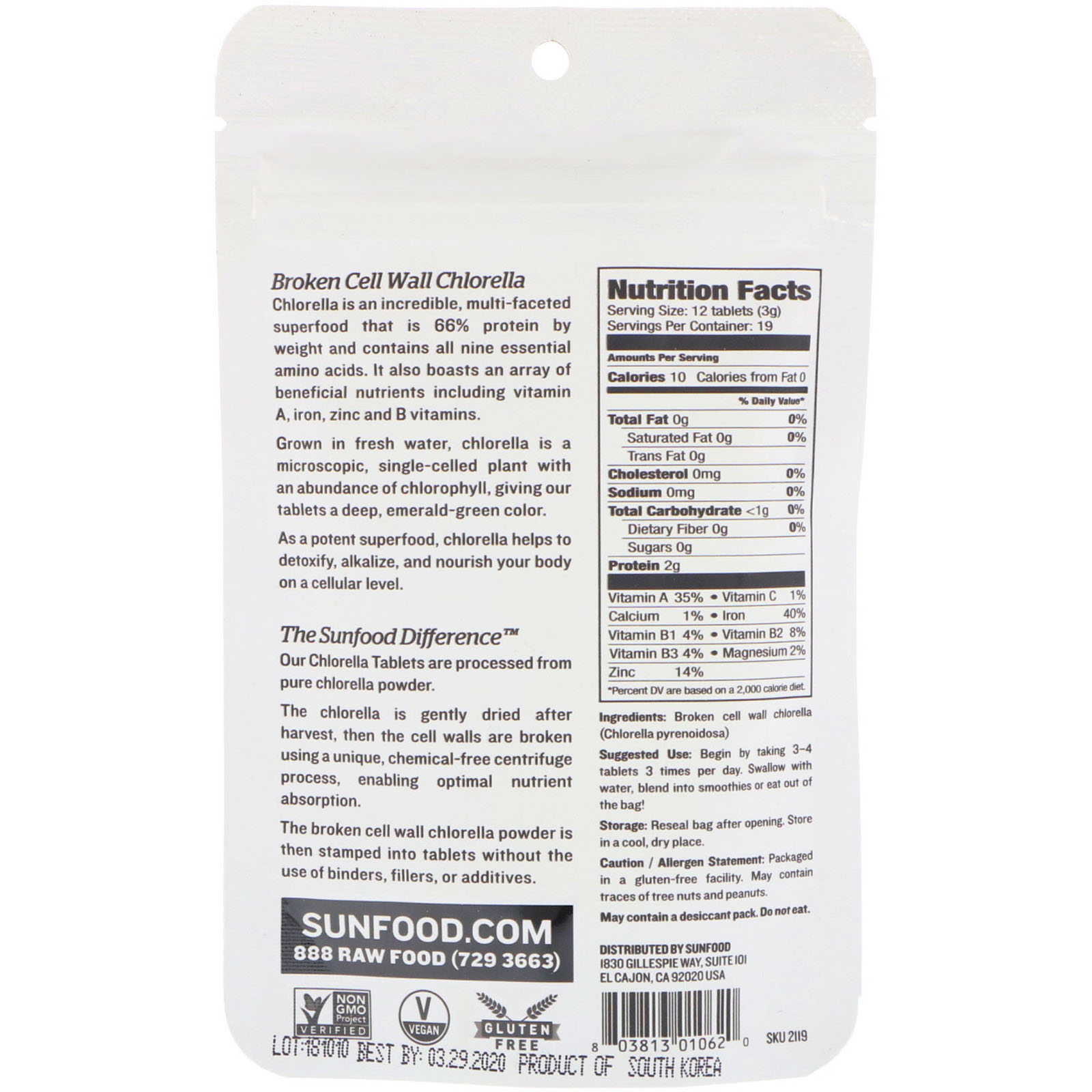 Sunfood, Broken Cell Wall Chlorella Tablets, 250 mg, 228 Tablets, 2 oz (57 g) - Imagem 2
