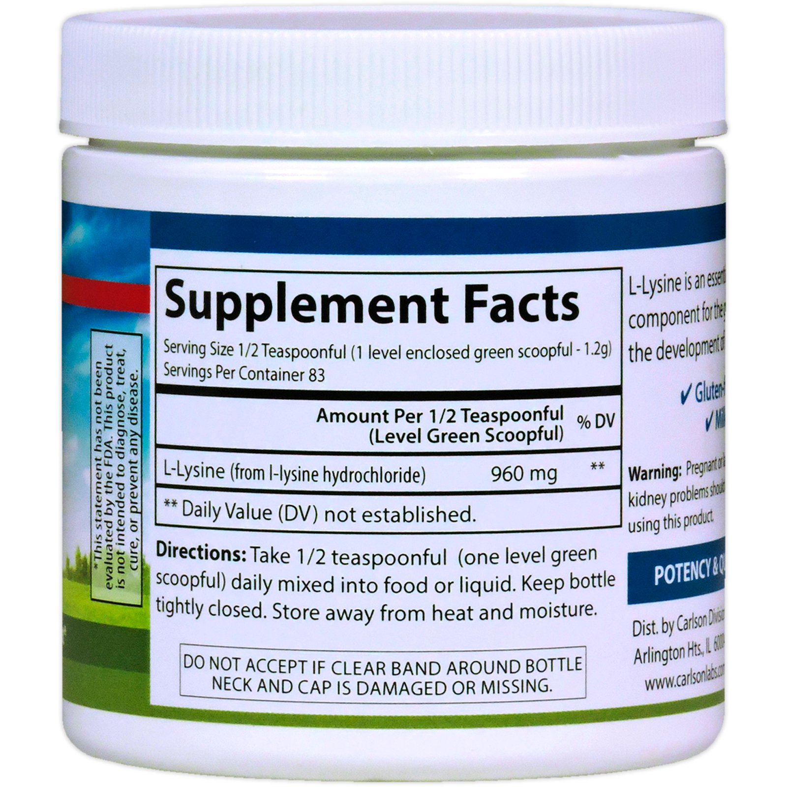 Carlson Labs, L-Lisina, pó de aminoácidos, 3,53 oz. (100 g) - Imagem 2