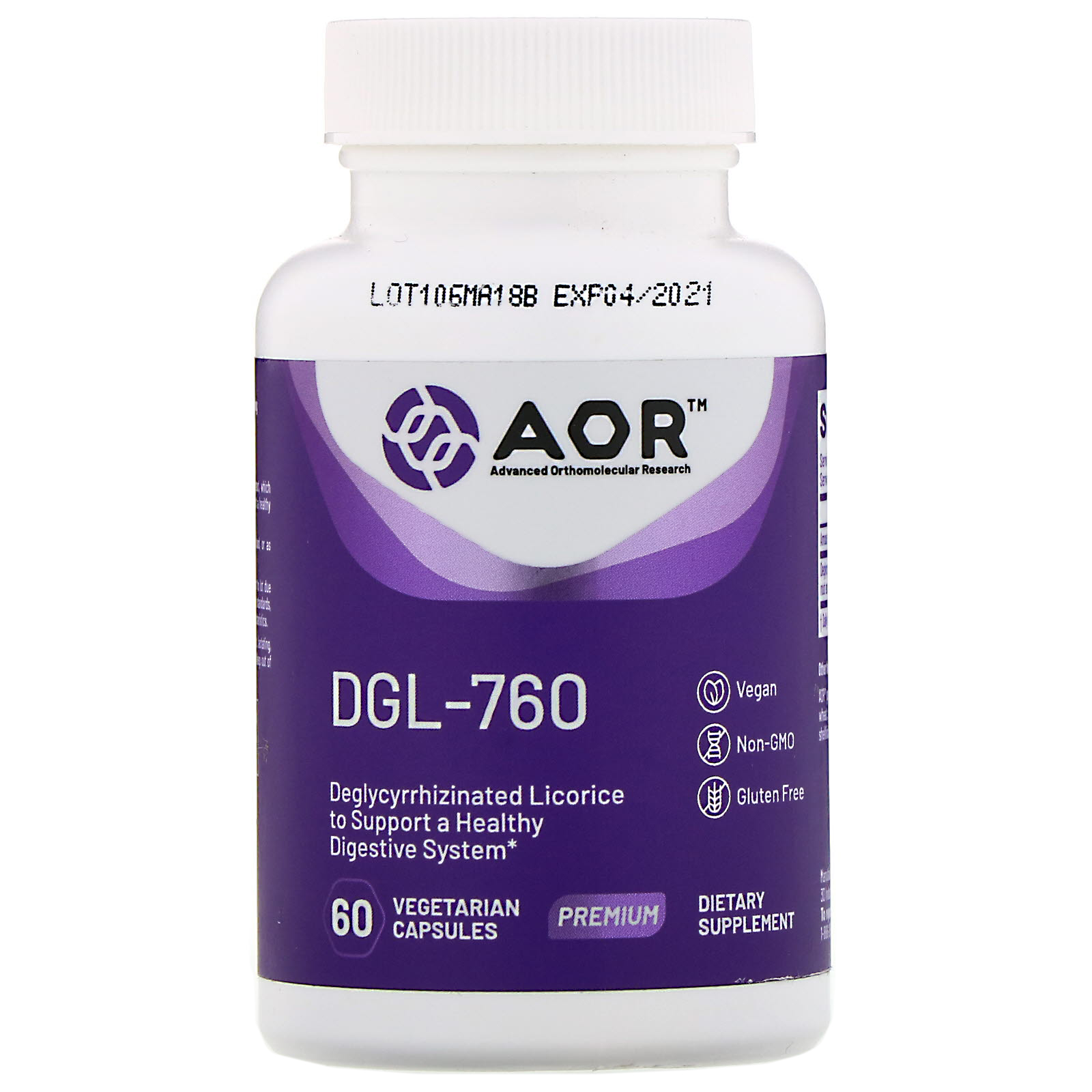 Advanced Orthomolecular Research AOR, DGL-760, 60 Cápsulas Vegetarianas