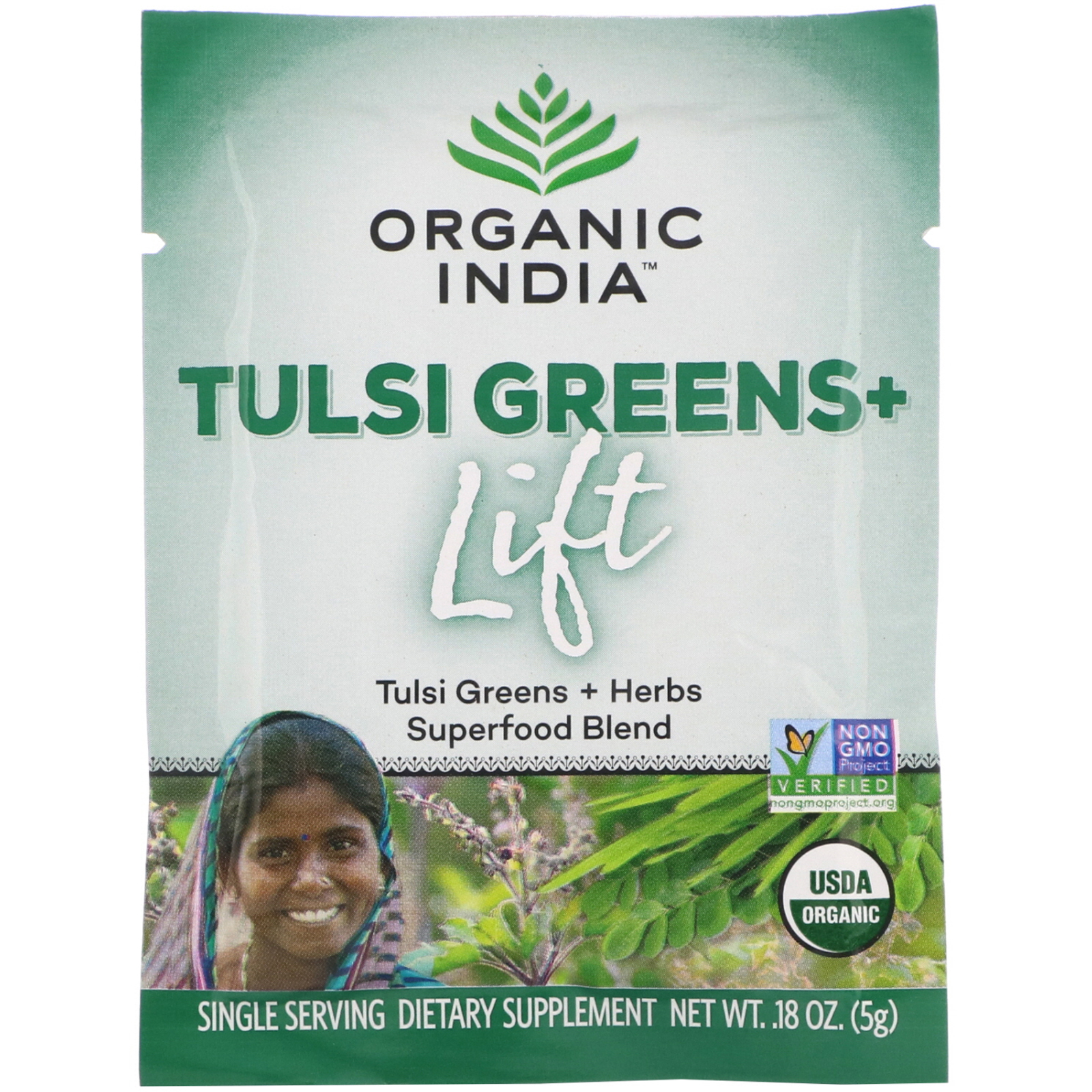 Organic India, Tulsi Greens+ Lift, Superfood Blend, 15 Packs, 0.18 oz (5 g) Each - Imagem 3