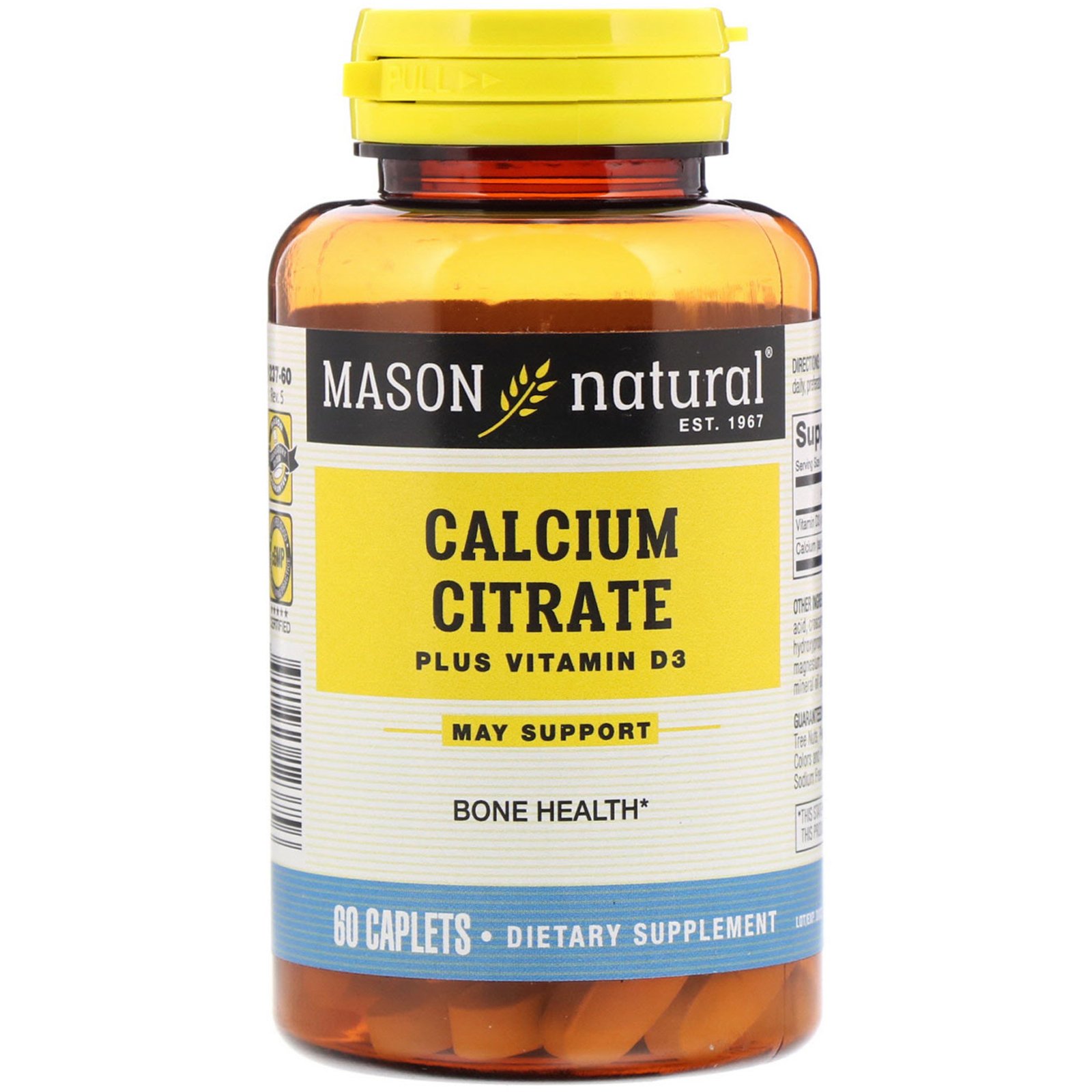 Mason Natural, Citrato de Cálcio com Vitamina D3, 60 Cápsulas