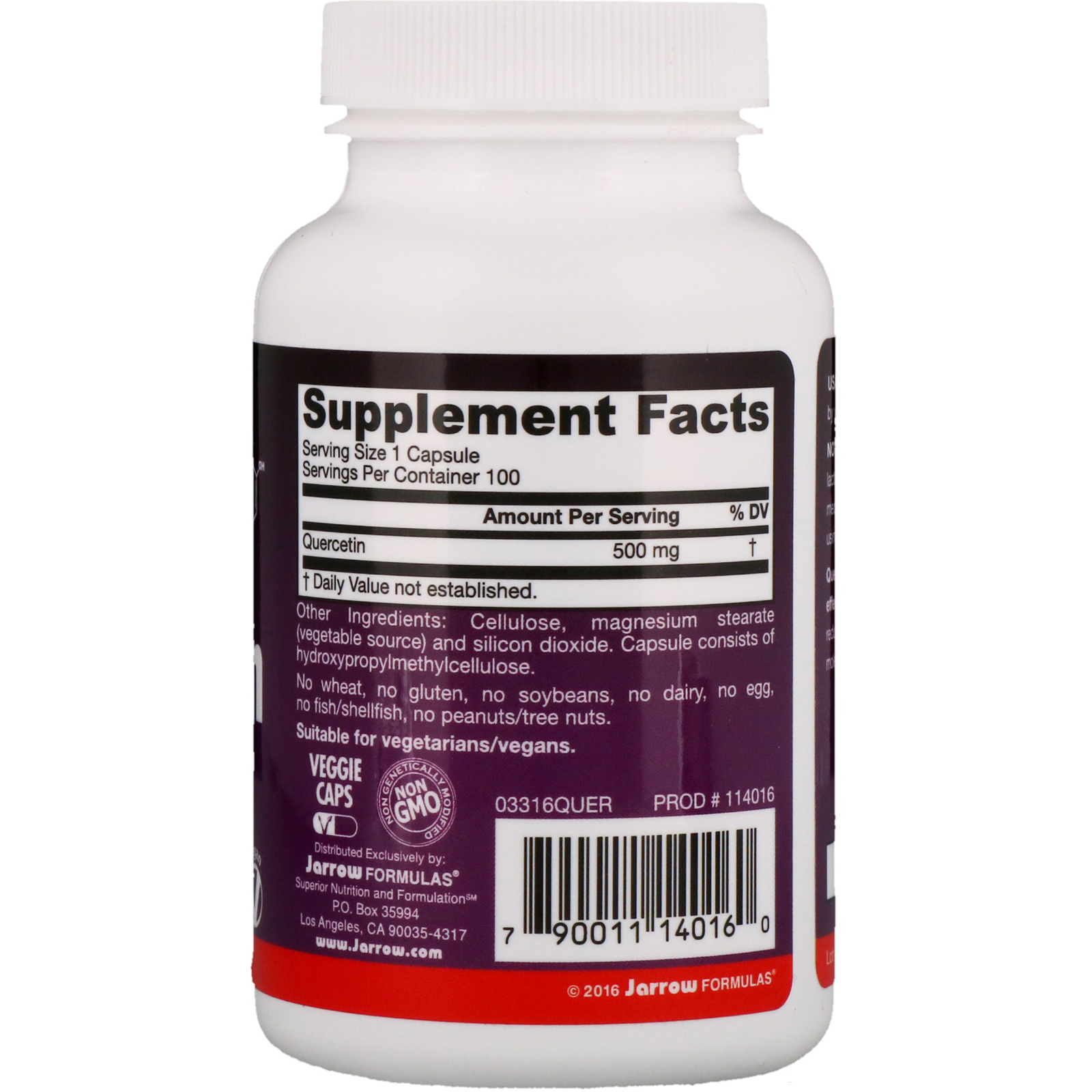 Jarrow Formulas, Quercetina, 500 mg, 100 Cápsulas - Imagem 2